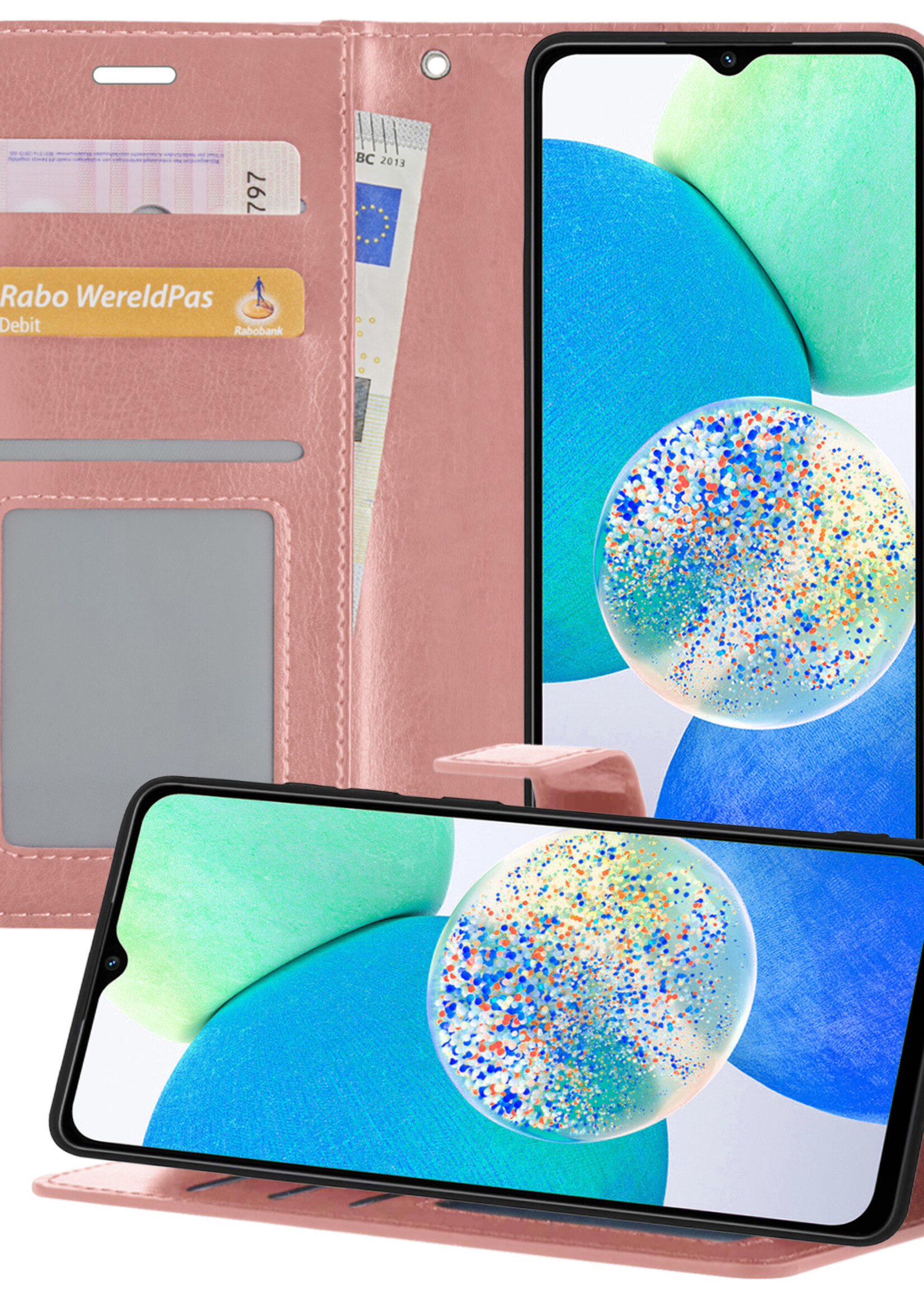 LUQ Hoesje Geschikt voor Samsung A14 Hoesje Book Case Hoes Wallet Cover - Hoes Geschikt voor Samsung Galaxy A14 Hoesje Bookcase Hoes - Rosé goud
