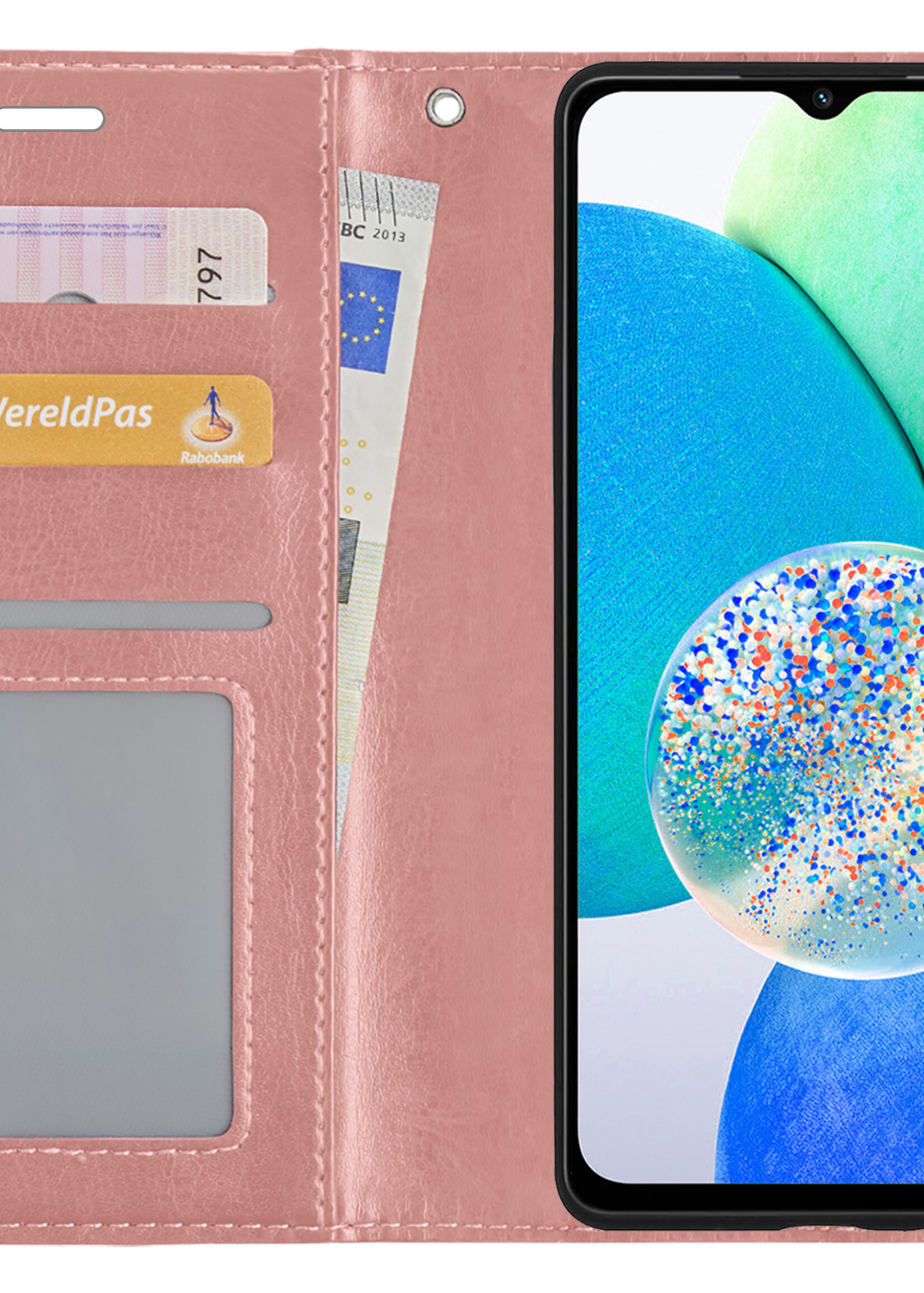LUQ Hoesje Geschikt voor Samsung A14 Hoesje Book Case Hoes Wallet Cover - Hoes Geschikt voor Samsung Galaxy A14 Hoesje Bookcase Hoes - Rosé goud
