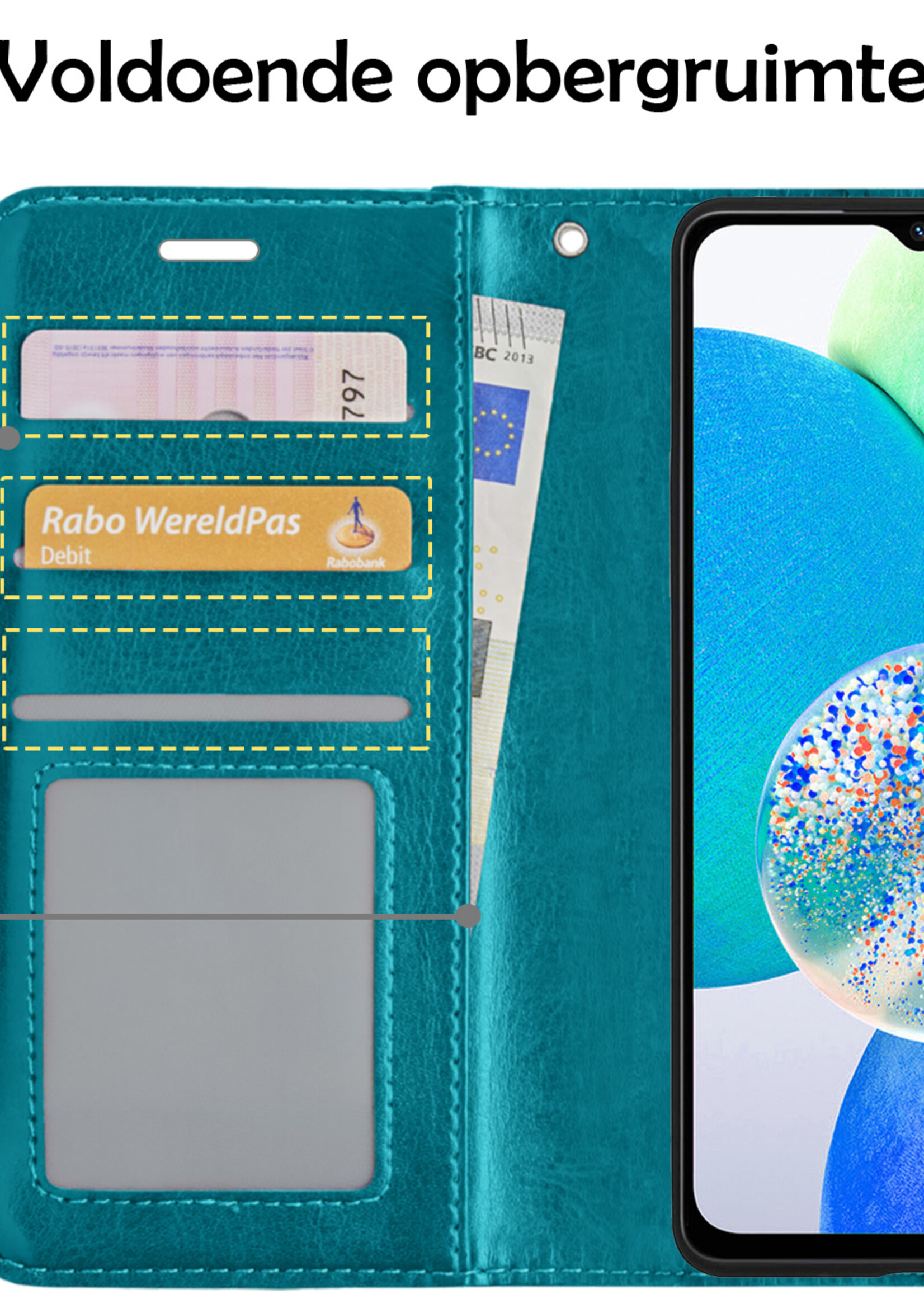 LUQ Hoesje Geschikt voor Samsung A14 Hoesje Book Case Hoes Wallet Cover - Hoes Geschikt voor Samsung Galaxy A14 Hoesje Bookcase Hoes - Turquoise