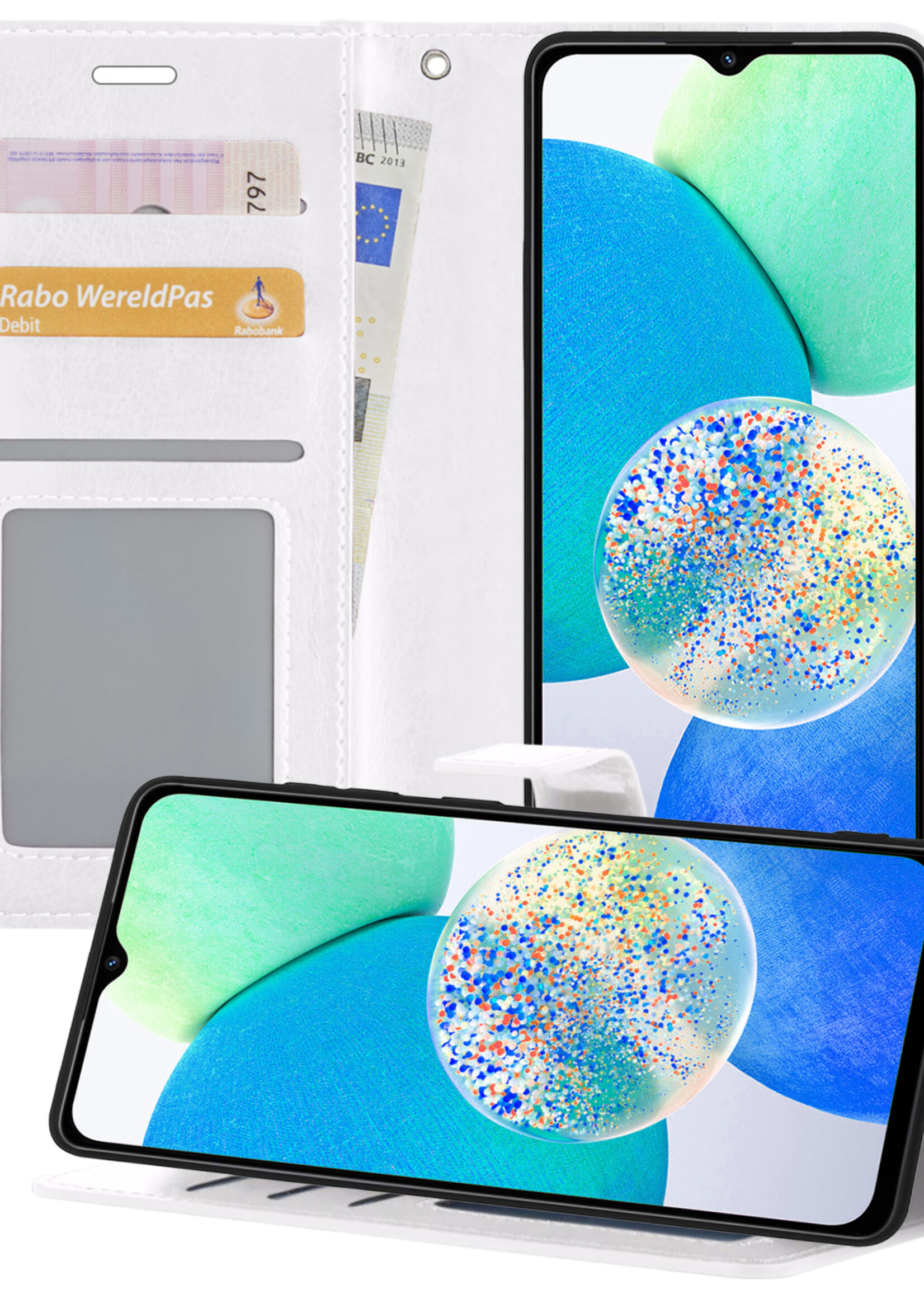 LUQ Hoesje Geschikt voor Samsung A14 Hoesje Book Case Hoes Wallet Cover - Hoes Geschikt voor Samsung Galaxy A14 Hoesje Bookcase Hoes - Wit