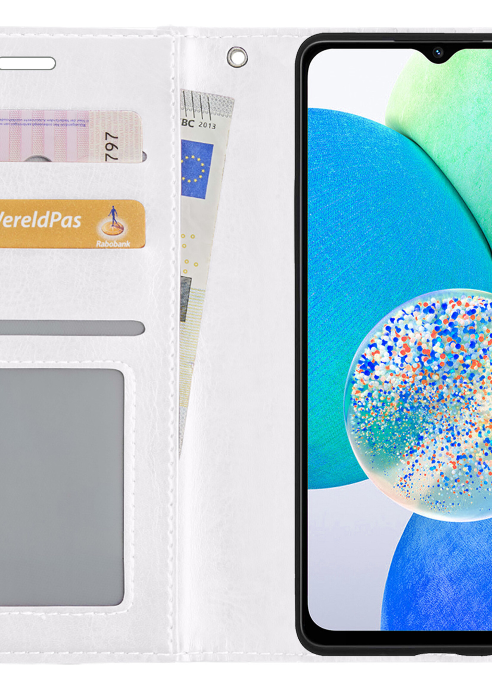 LUQ Hoesje Geschikt voor Samsung A14 Hoesje Book Case Hoes Wallet Cover - Hoes Geschikt voor Samsung Galaxy A14 Hoesje Bookcase Hoes - Wit