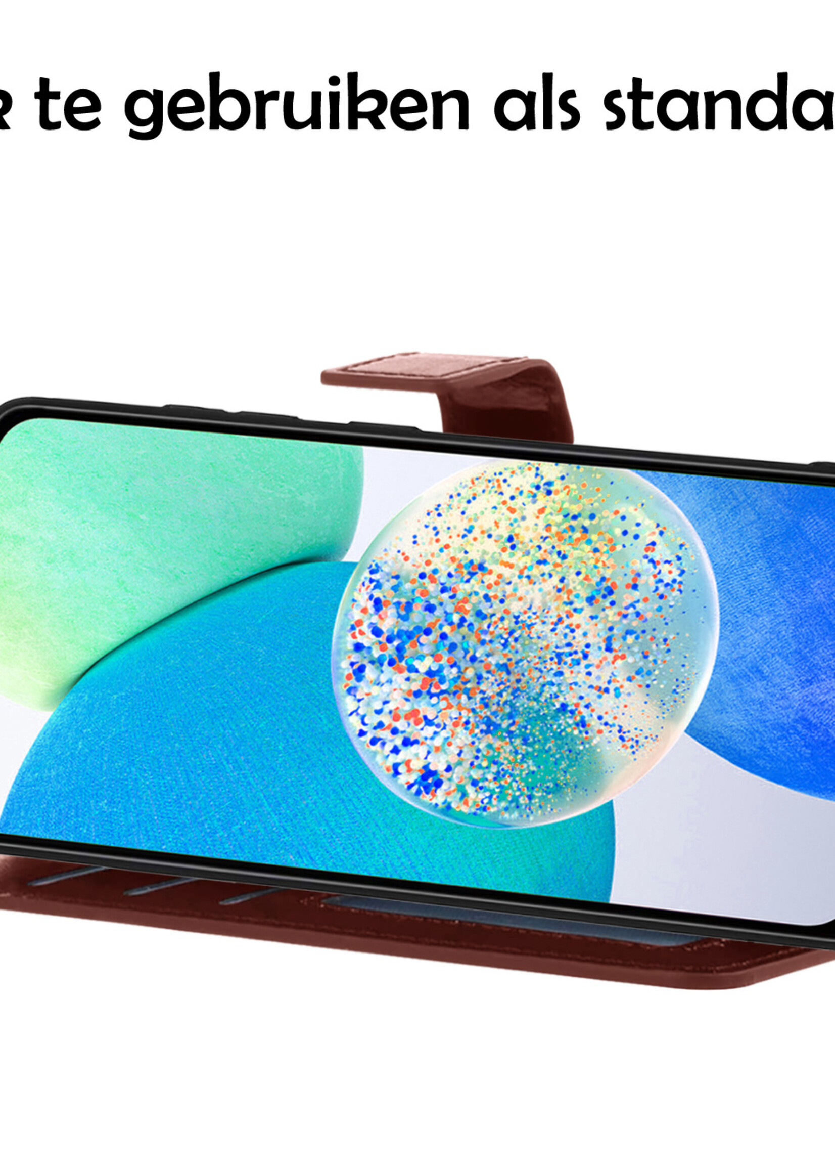 LUQ Hoesje Geschikt voor Samsung A14 Hoesje Book Case Hoes Wallet Cover Met Screenprotector - Hoes Geschikt voor Samsung Galaxy A14 Hoesje Bookcase Hoes - Bruin
