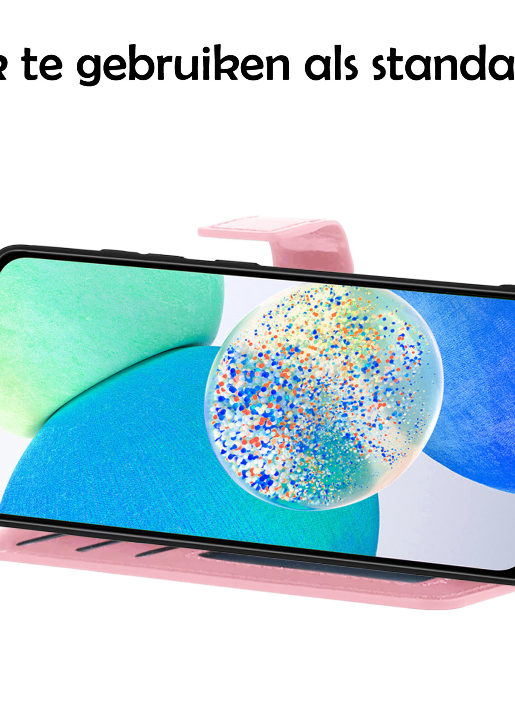 LUQ Hoesje Geschikt voor Samsung A14 Hoesje Book Case Hoes Wallet Cover Met Screenprotector - Hoes Geschikt voor Samsung Galaxy A14 Hoesje Bookcase Hoes - Lichtroze