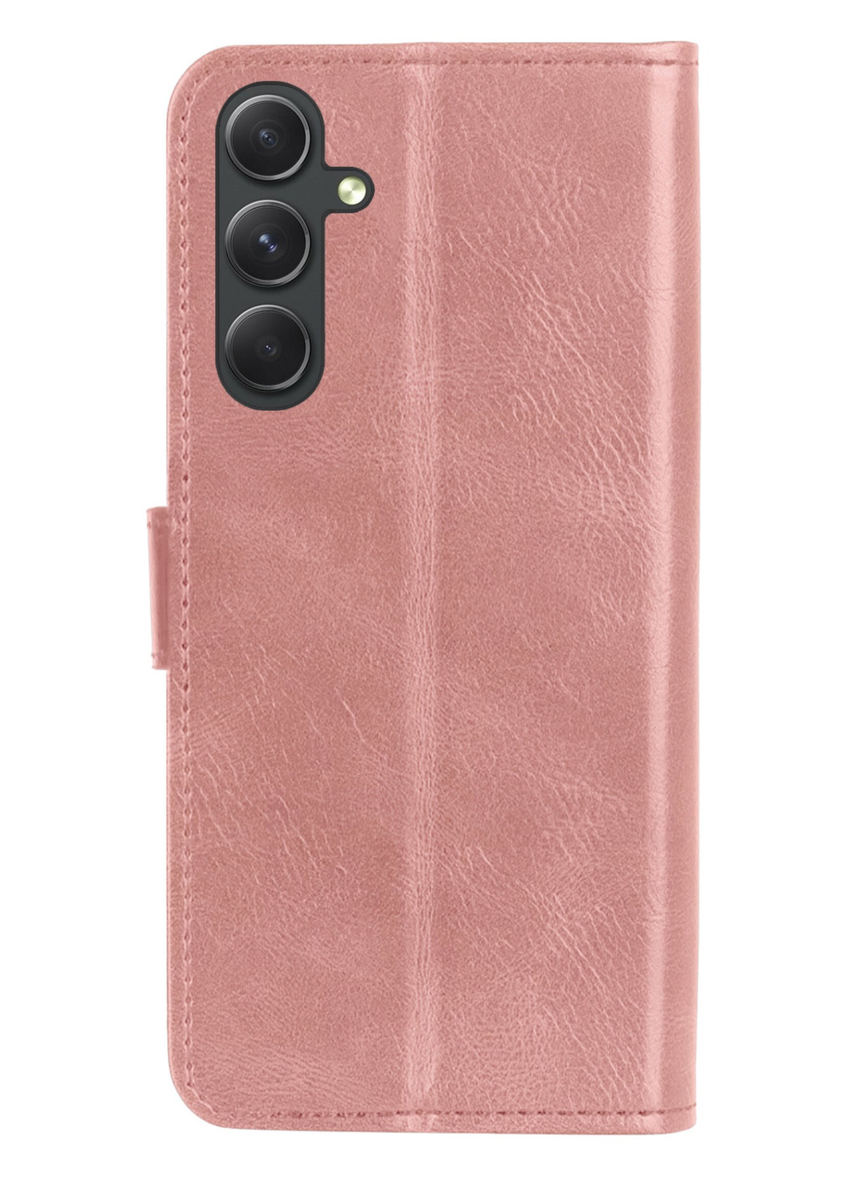 LUQ Hoesje Geschikt voor Samsung A14 Hoesje Book Case Hoes Wallet Cover Met Screenprotector - Hoes Geschikt voor Samsung Galaxy A14 Hoesje Bookcase Hoes - Rosé goud