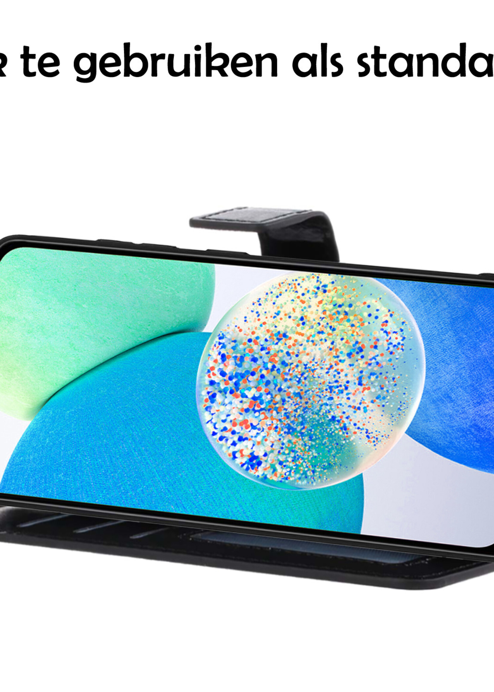 LUQ Hoesje Geschikt voor Samsung A14 Hoesje Book Case Hoes Wallet Cover Met Screenprotector - Hoes Geschikt voor Samsung Galaxy A14 Hoesje Bookcase Hoes - Zwart