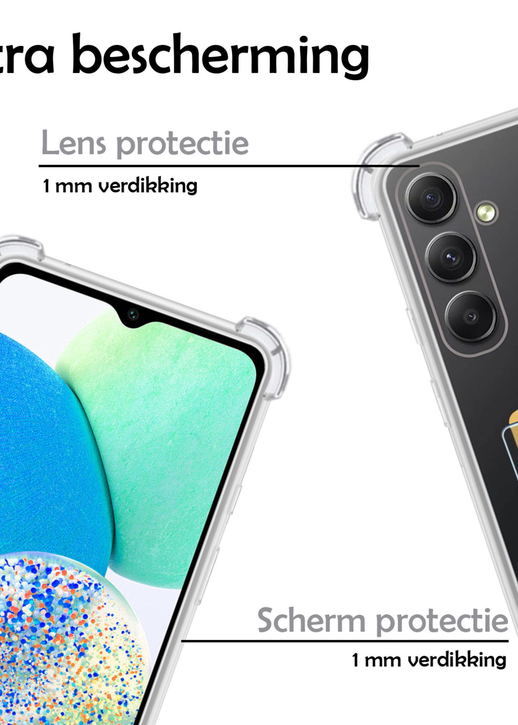 LUQ Hoesje Geschikt voor Samsung A14 Hoesje Case Pashouder Cover Siliconen Met Screenprotector - Hoes Geschikt voor Samsung Galaxy A14 Hoesje Met Kaarthouder- Transparant