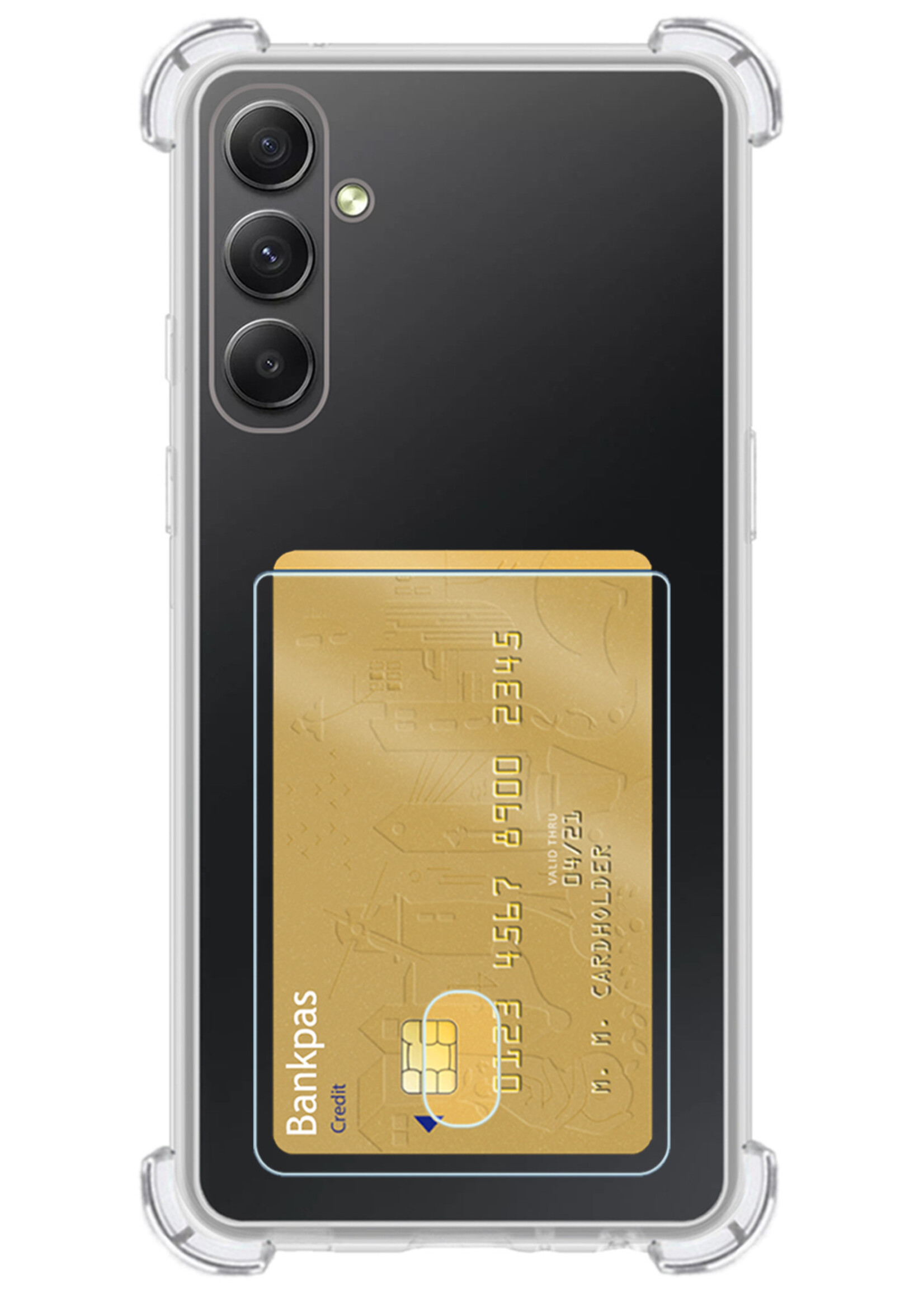 LUQ Hoesje Geschikt voor Samsung A14 Hoesje Case Pashouder Cover Siliconen Met Screenprotector - Hoes Geschikt voor Samsung Galaxy A14 Hoesje Met Kaarthouder- Transparant