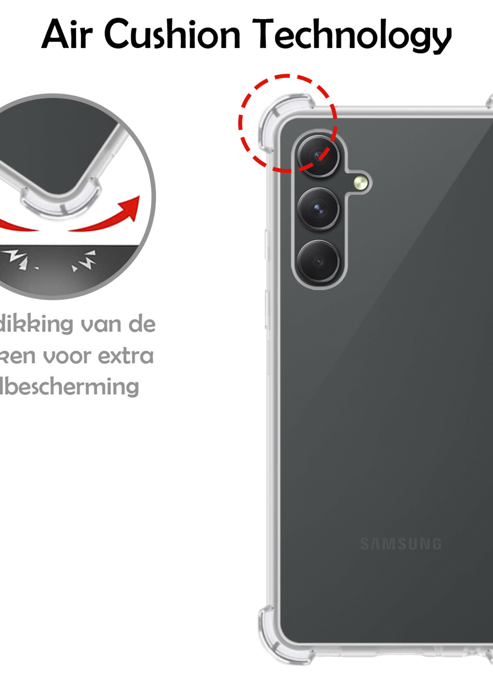 Hoesje Geschikt voor Samsung A14 Hoesje Shockproof Case Siliconen Met Screenprotector - Hoes Geschikt voor Samsung Galaxy A14 Hoes Cover Siliconen - Transparant