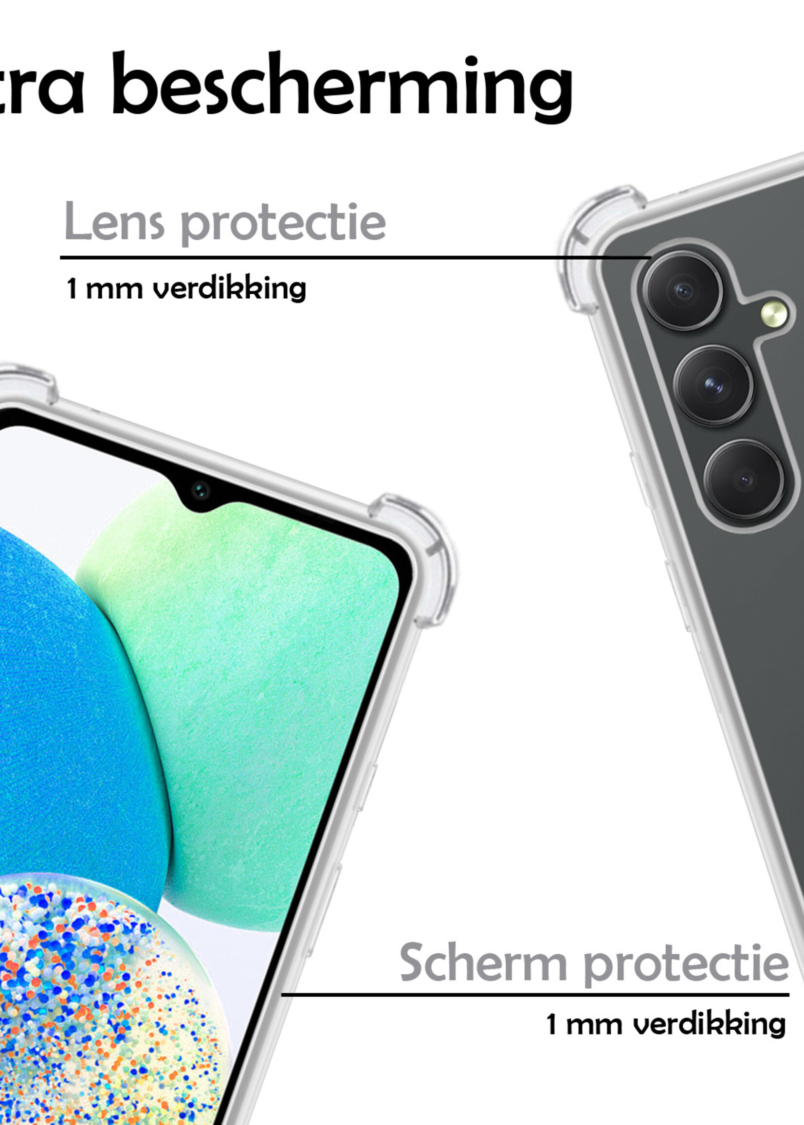 LUQ Hoesje Geschikt voor Samsung A14 Hoesje Shockproof Case Siliconen Met 2x Screenprotector - Hoes Geschikt voor Samsung Galaxy A14 Hoes Cover Siliconen - Transparant