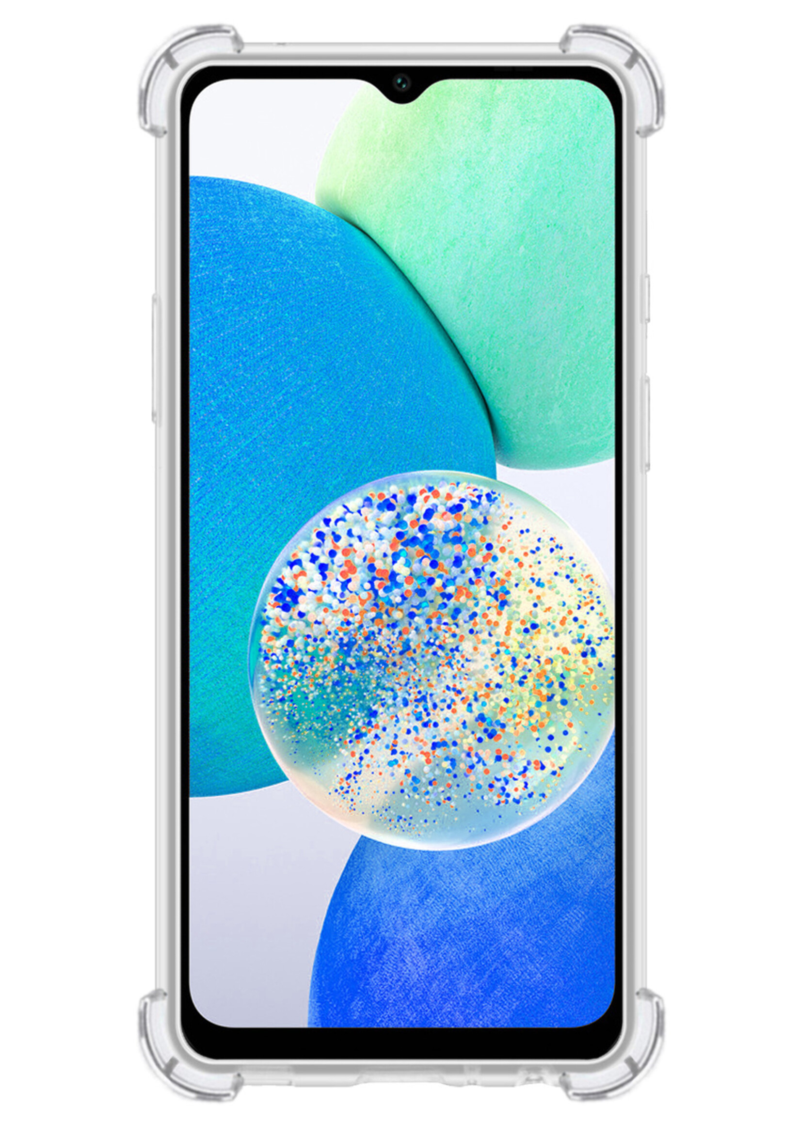 LUQ Hoesje Geschikt voor Samsung A14 Hoesje Shockproof Case Siliconen Met 2x Screenprotector - Hoes Geschikt voor Samsung Galaxy A14 Hoes Cover Siliconen - Transparant