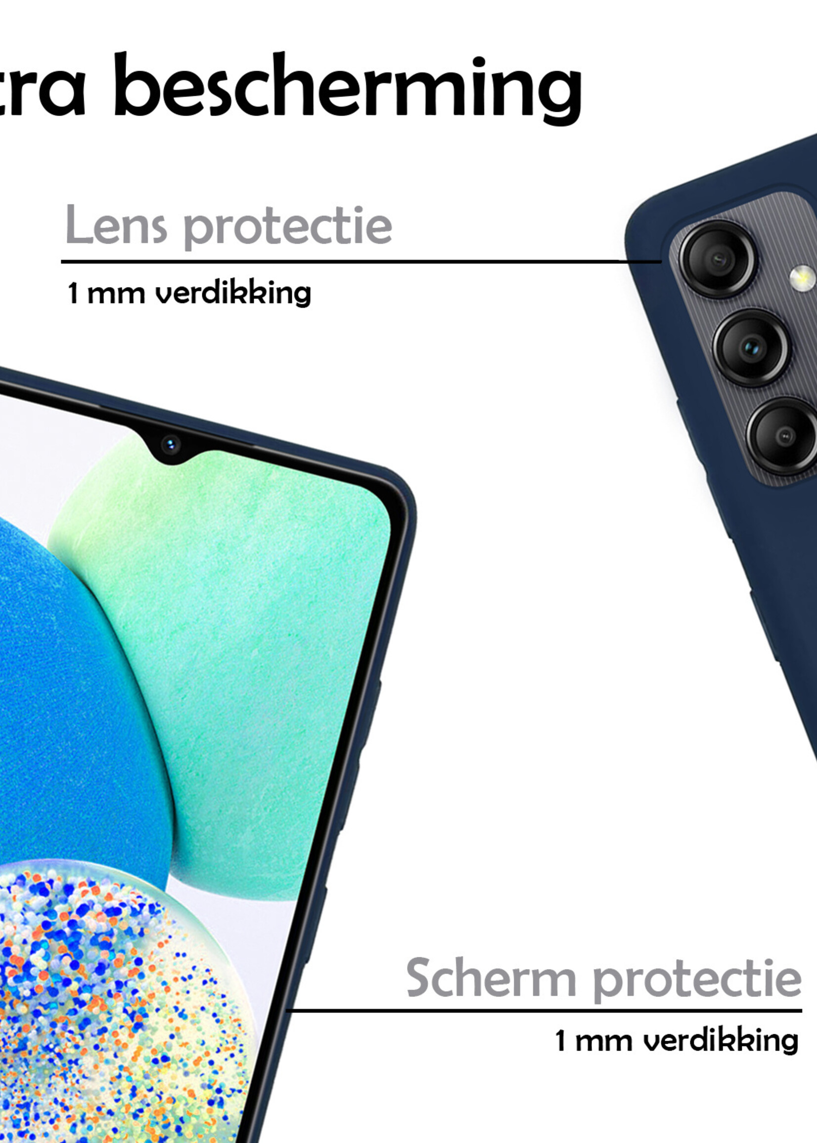 LUQ Hoesje Geschikt voor Samsung A14 Hoesje Siliconen Case Met Screenprotector - Hoes Geschikt voor Samsung Galaxy A14 Hoes Siliconen - Donkerblauw
