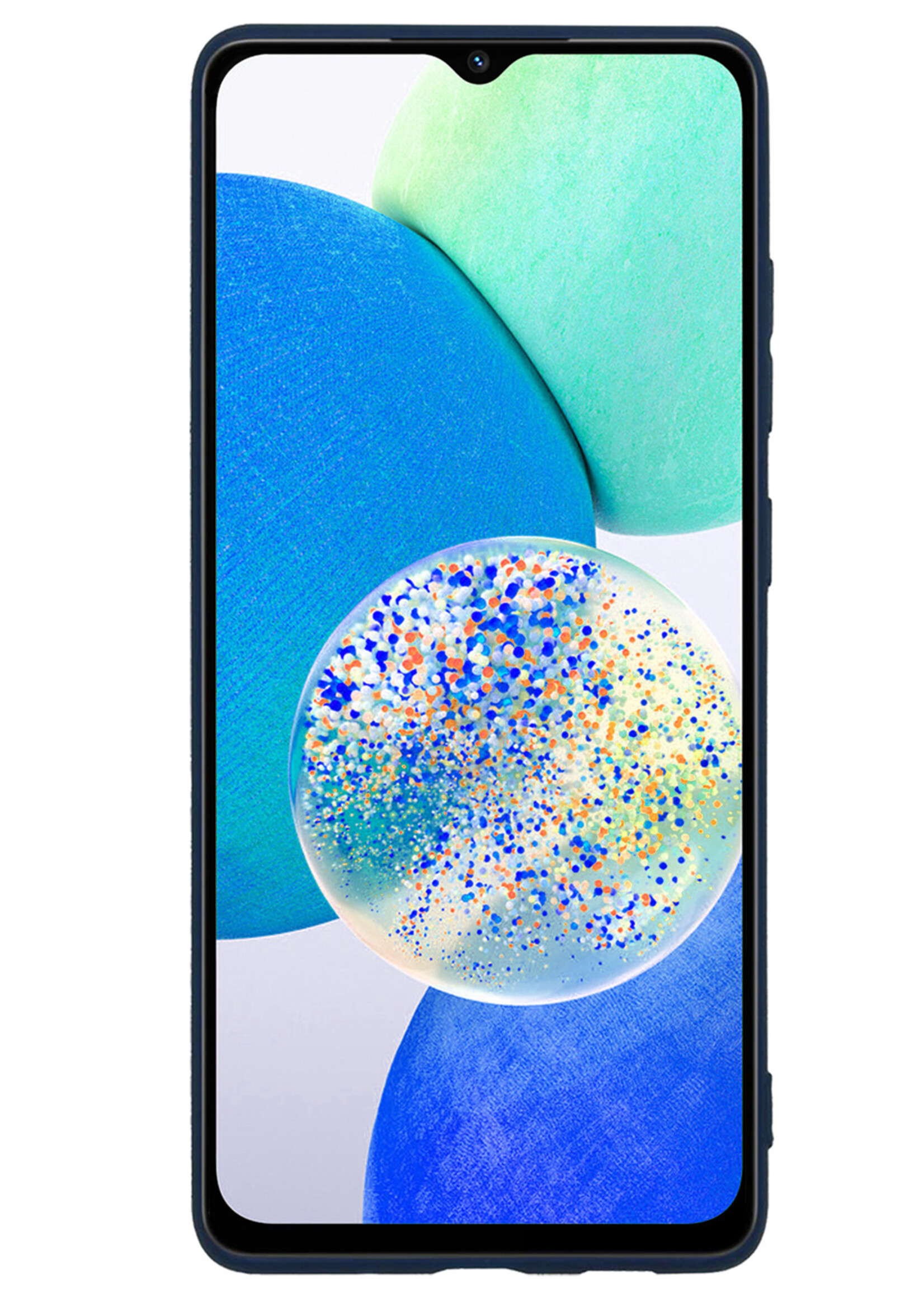 LUQ Hoesje Geschikt voor Samsung A14 Hoesje Siliconen Case Met Screenprotector - Hoes Geschikt voor Samsung Galaxy A14 Hoes Siliconen - Donkerblauw