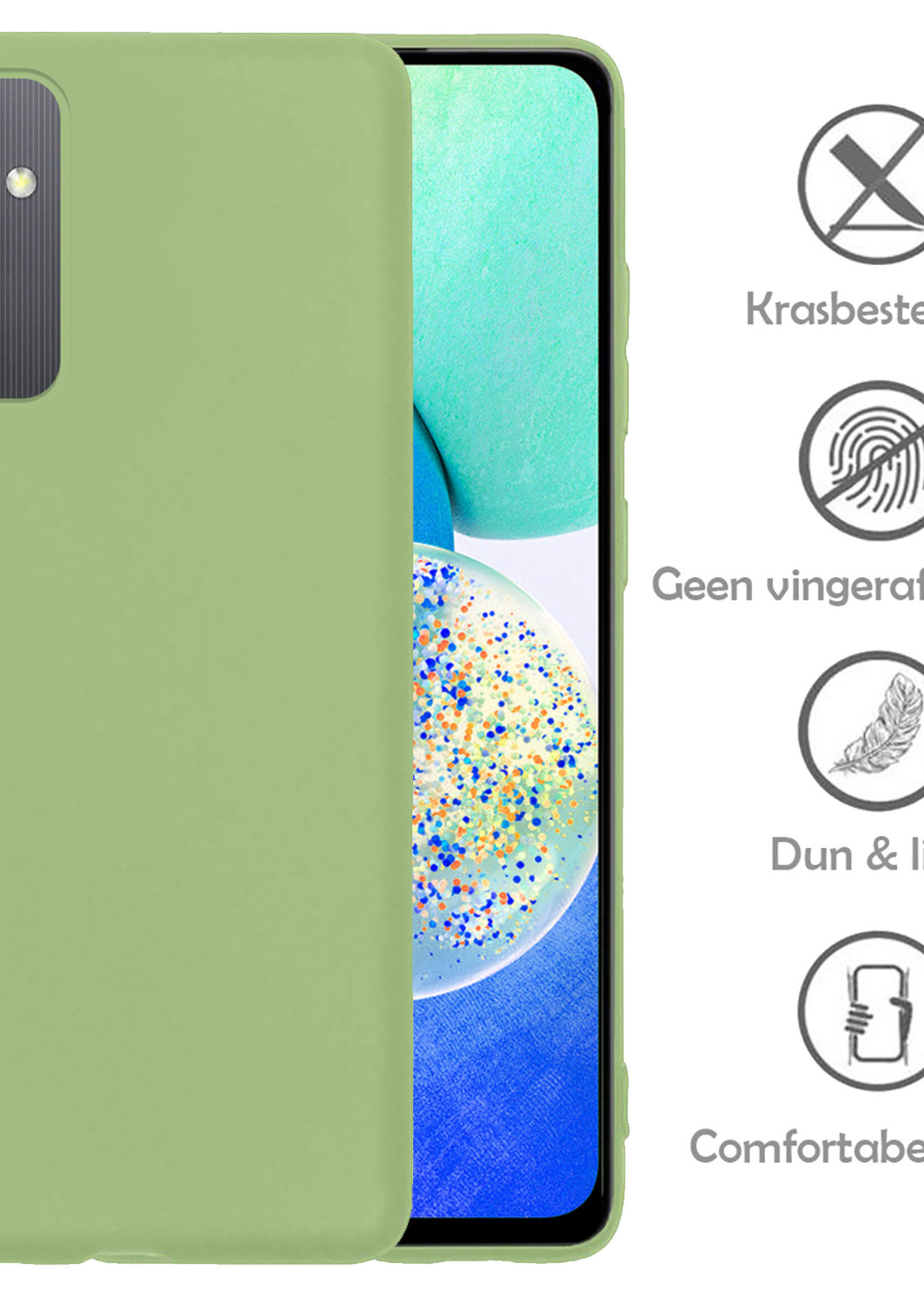 Hoesje Geschikt voor Samsung A14 Hoesje Siliconen Case Met Screenprotector - Hoes Geschikt voor Samsung Galaxy A14 Hoes Siliconen - Groen