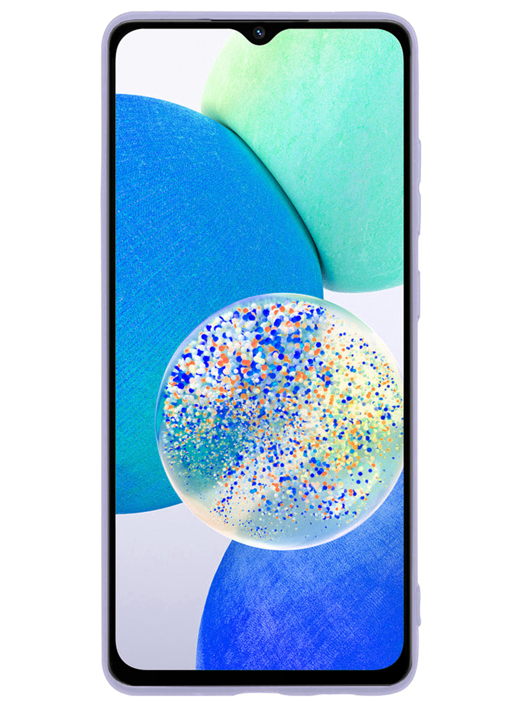 Hoesje Geschikt voor Samsung A14 Hoesje Siliconen Case Met Screenprotector - Hoes Geschikt voor Samsung Galaxy A14 Hoes Siliconen - Lila