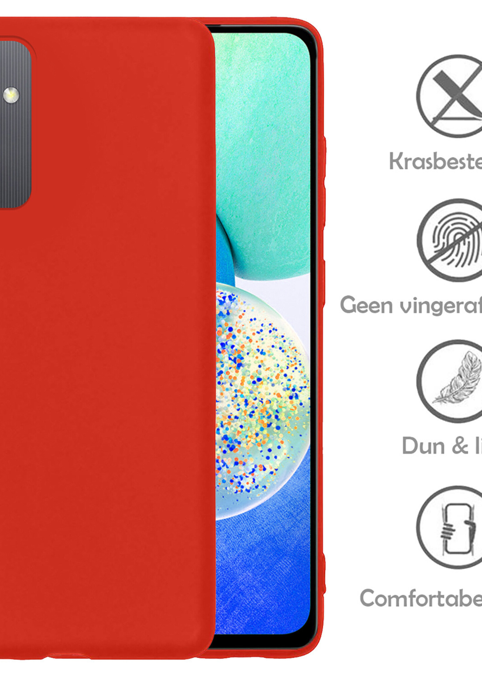 LUQ Hoesje Geschikt voor Samsung A14 Hoesje Siliconen Case Met Screenprotector - Hoes Geschikt voor Samsung Galaxy A14 Hoes Siliconen - Rood