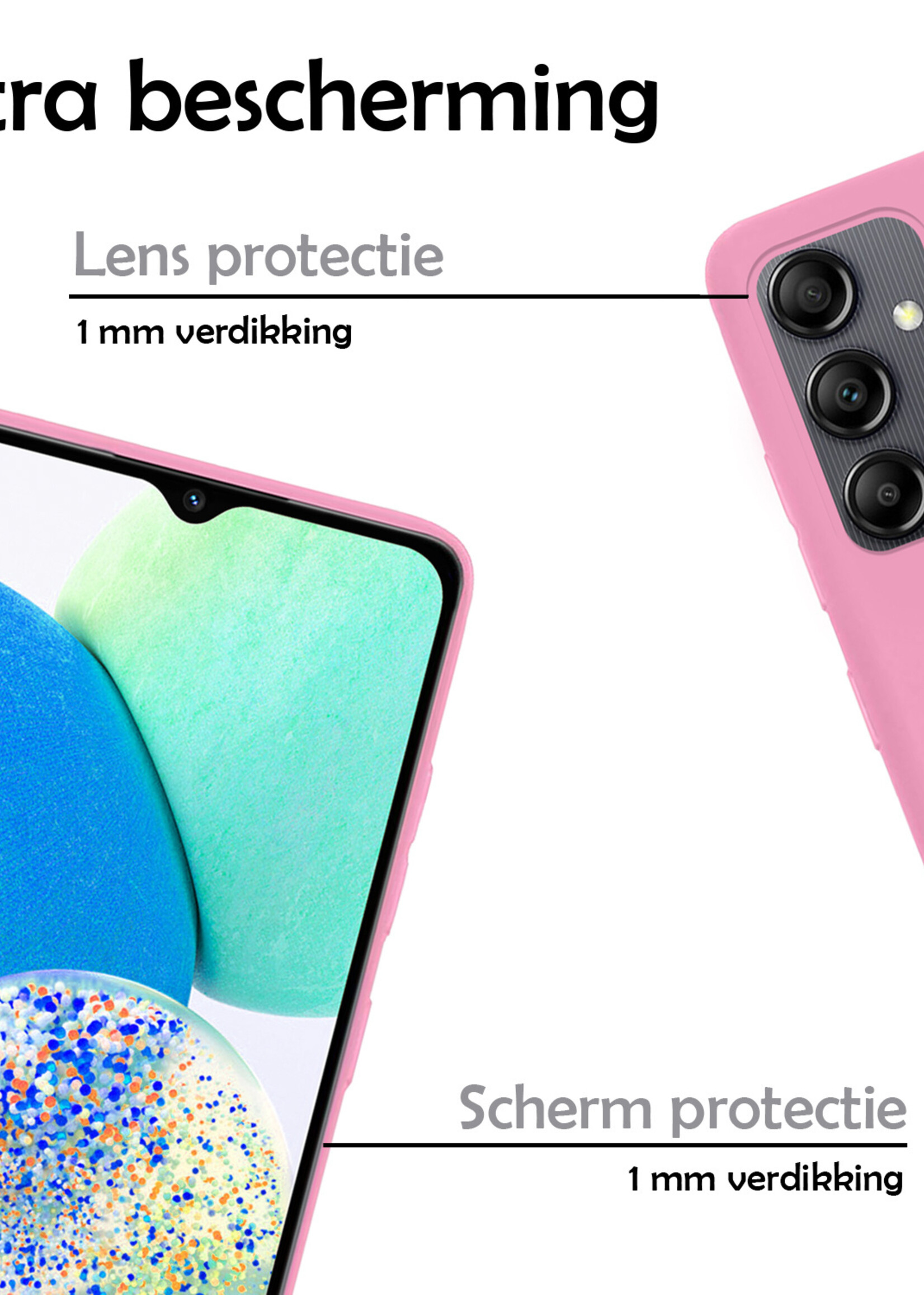 LUQ Hoesje Geschikt voor Samsung A14 Hoesje Siliconen Case Met Screenprotector - Hoes Geschikt voor Samsung Galaxy A14 Hoes Siliconen - Roze