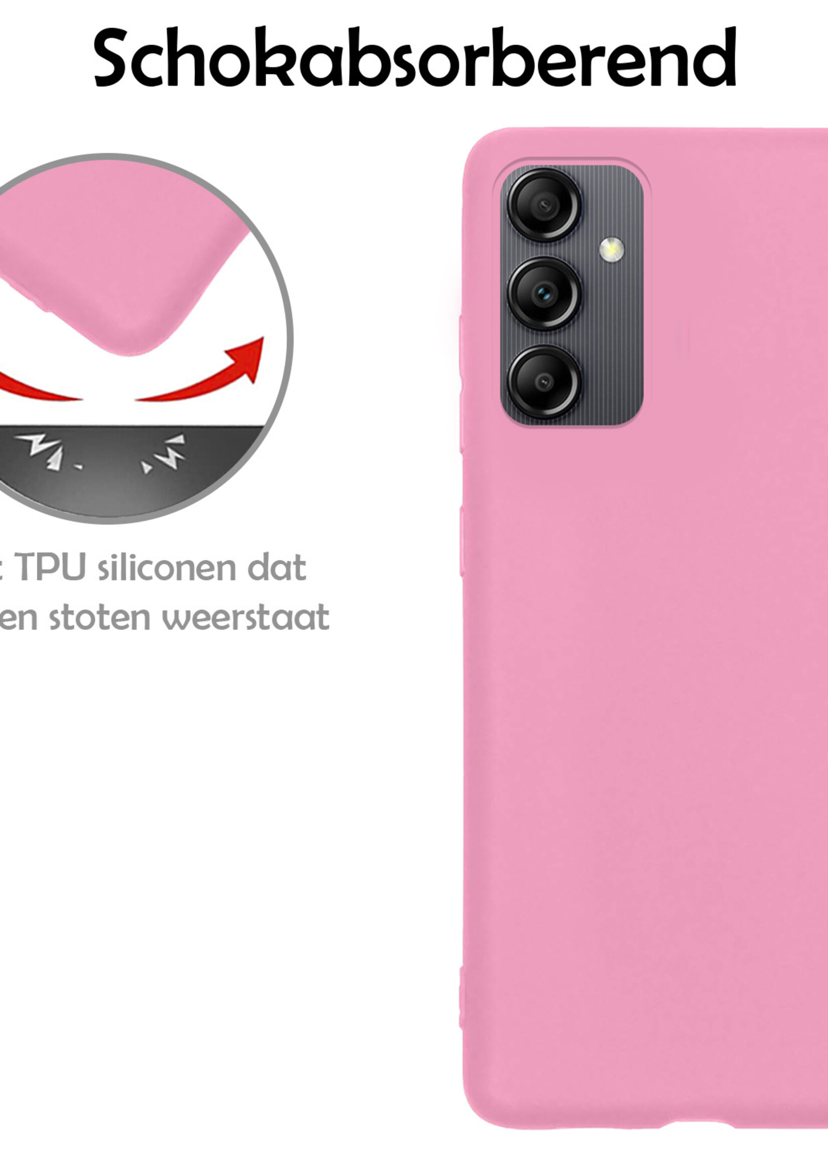 Hoesje Geschikt voor Samsung A14 Hoesje Siliconen Case Met Screenprotector - Hoes Geschikt voor Samsung Galaxy A14 Hoes Siliconen - Roze