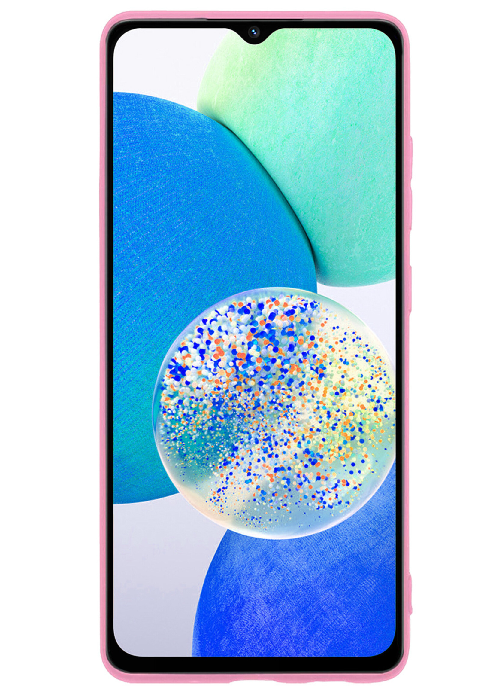 Hoesje Geschikt voor Samsung A14 Hoesje Siliconen Case Met Screenprotector - Hoes Geschikt voor Samsung Galaxy A14 Hoes Siliconen - Roze