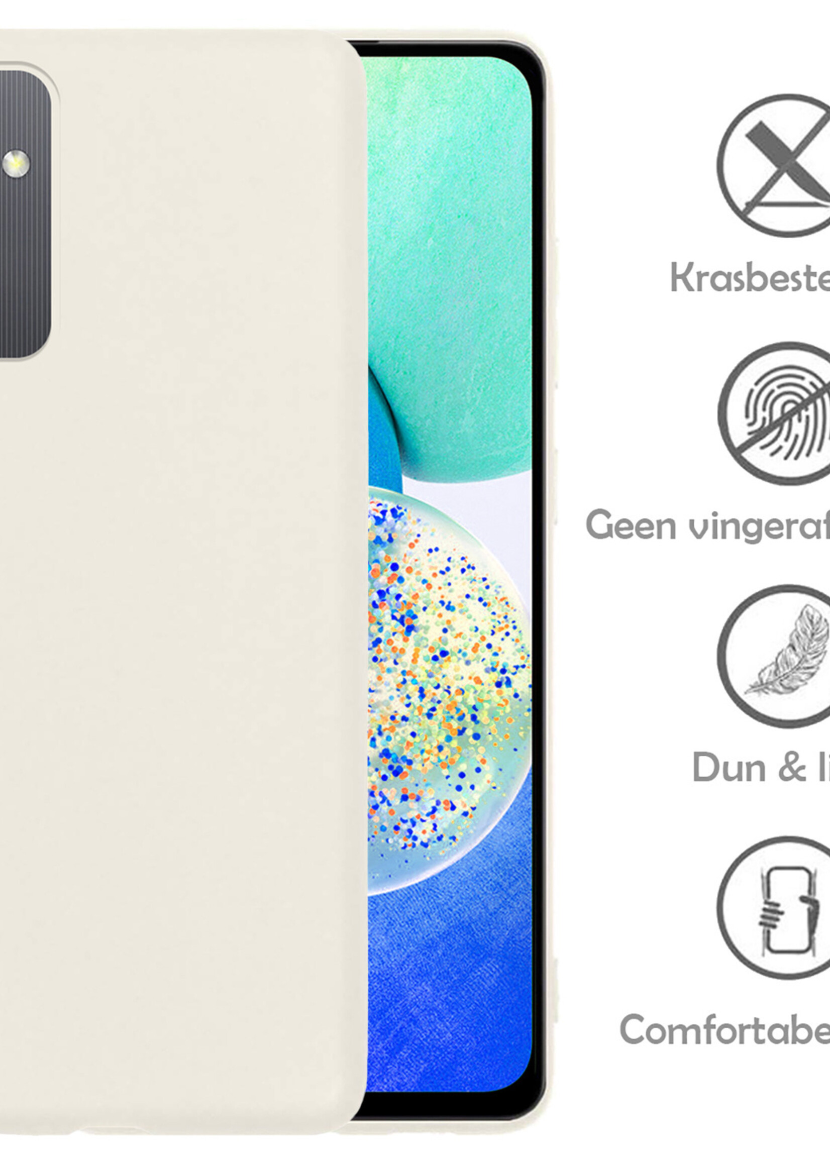 Hoesje Geschikt voor Samsung A14 Hoesje Siliconen Case Met Screenprotector - Hoes Geschikt voor Samsung Galaxy A14 Hoes Siliconen - Wit