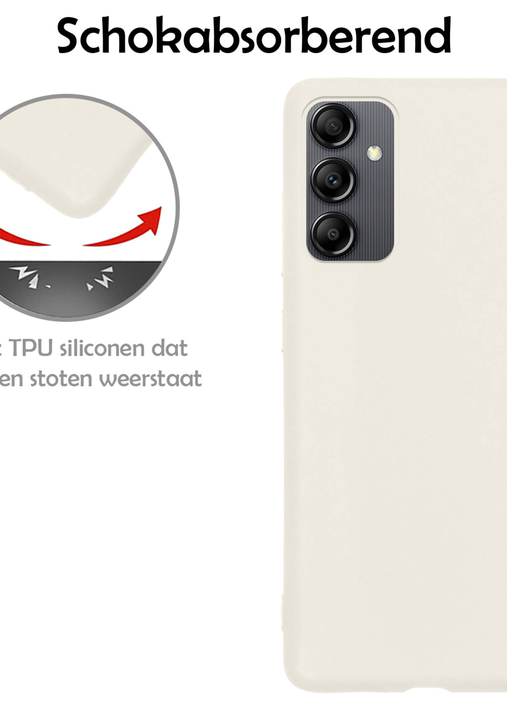 LUQ Hoesje Geschikt voor Samsung A14 Hoesje Siliconen Case Met Screenprotector - Hoes Geschikt voor Samsung Galaxy A14 Hoes Siliconen - Wit