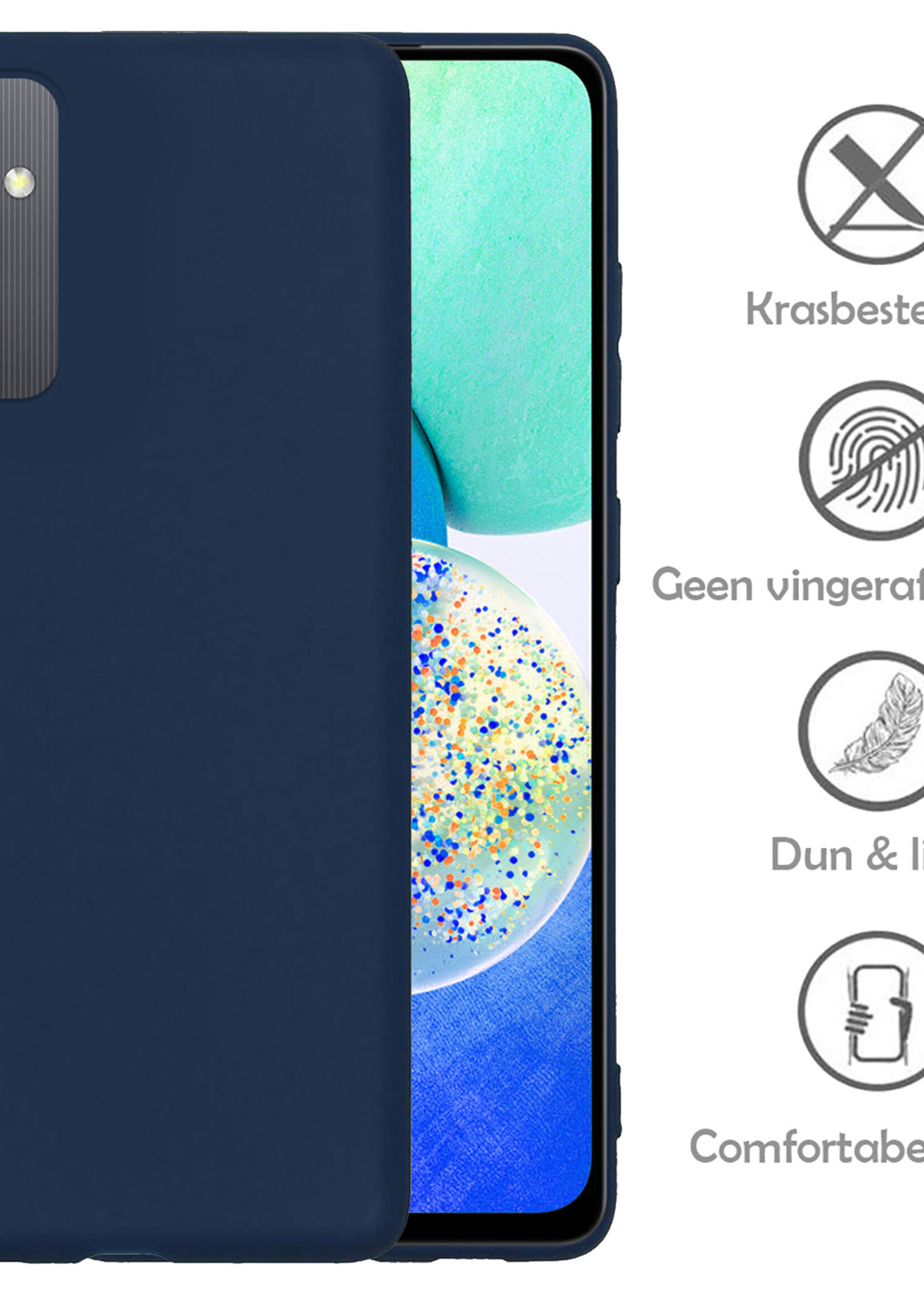 Hoesje Geschikt voor Samsung A14 Hoesje Siliconen Case Met 2x Screenprotector - Hoes Geschikt voor Samsung Galaxy A14 Hoes Siliconen - Donkerblauw