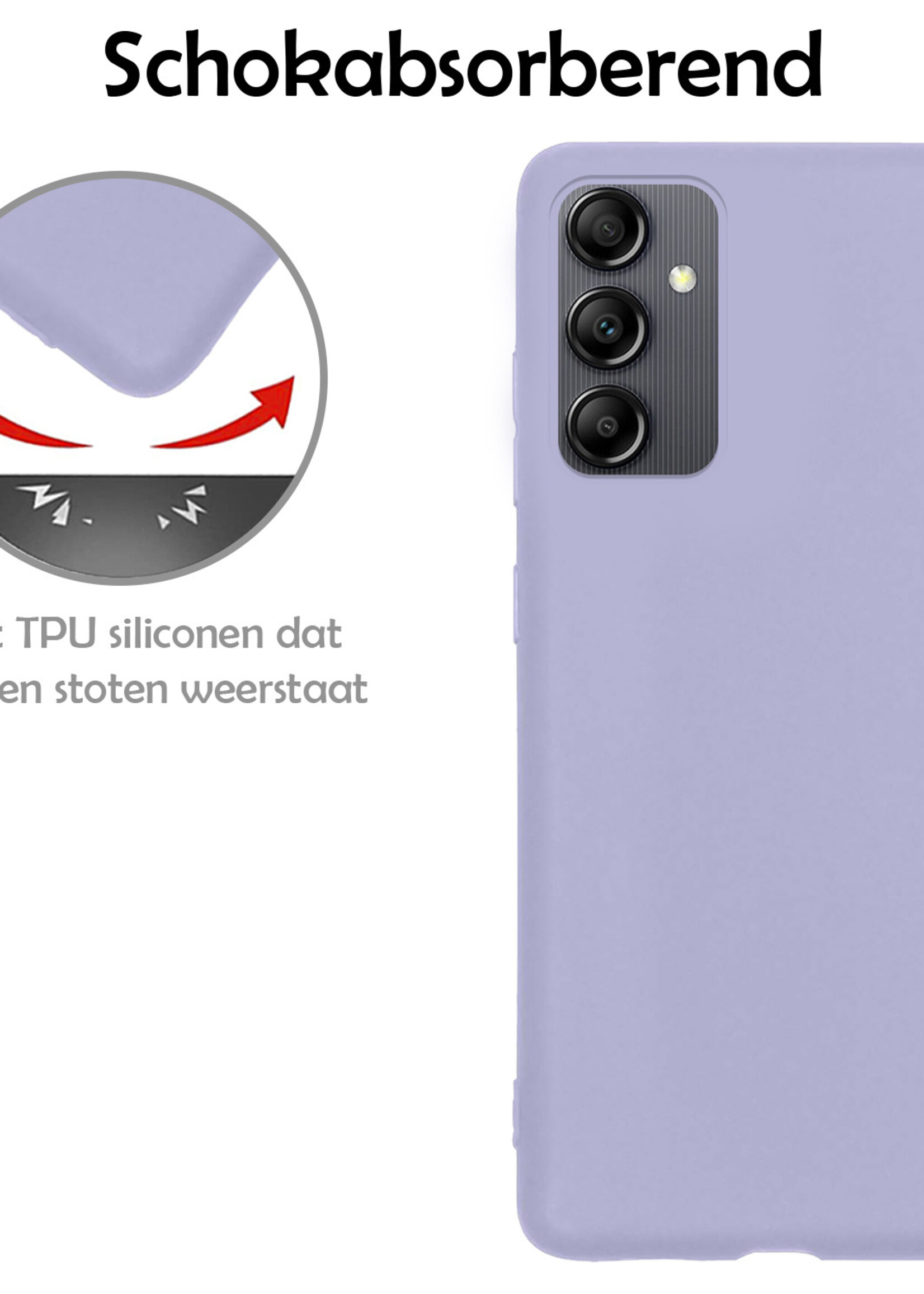LUQ Hoesje Geschikt voor Samsung A14 Hoesje Siliconen Case Met 2x Screenprotector - Hoes Geschikt voor Samsung Galaxy A14 Hoes Siliconen - Lila