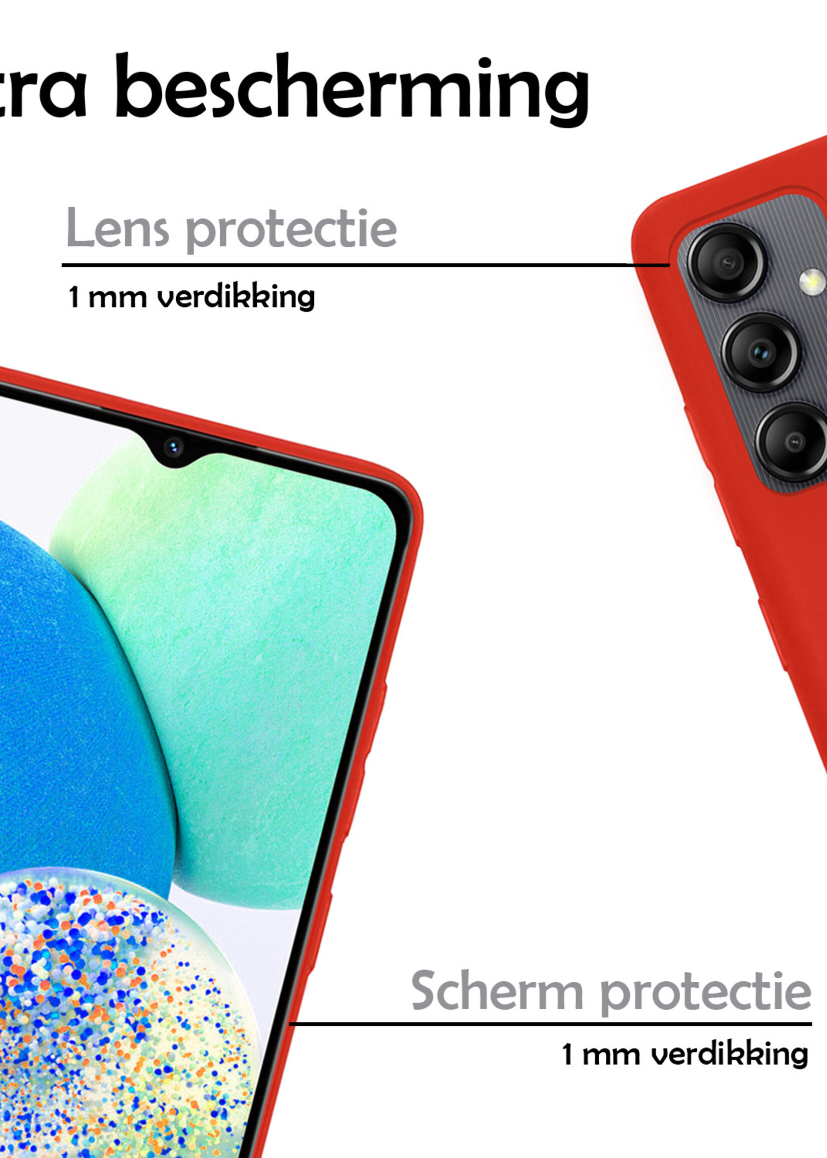 LUQ Hoesje Geschikt voor Samsung A14 Hoesje Siliconen Case Met 2x Screenprotector - Hoes Geschikt voor Samsung Galaxy A14 Hoes Siliconen - Rood