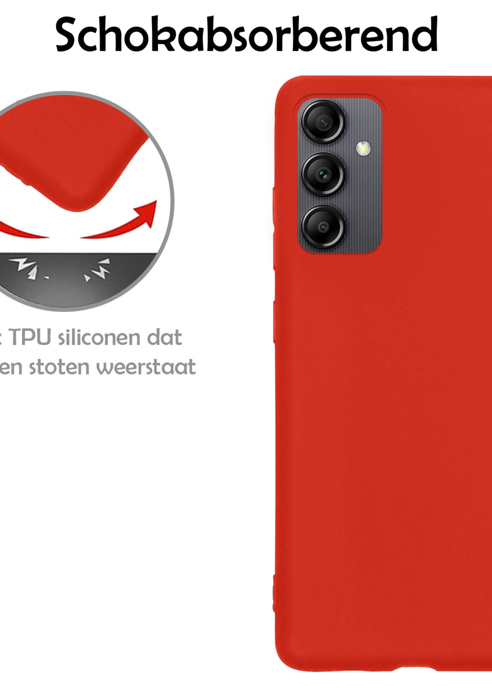 LUQ Hoesje Geschikt voor Samsung A14 Hoesje Siliconen Case Met 2x Screenprotector - Hoes Geschikt voor Samsung Galaxy A14 Hoes Siliconen - Rood