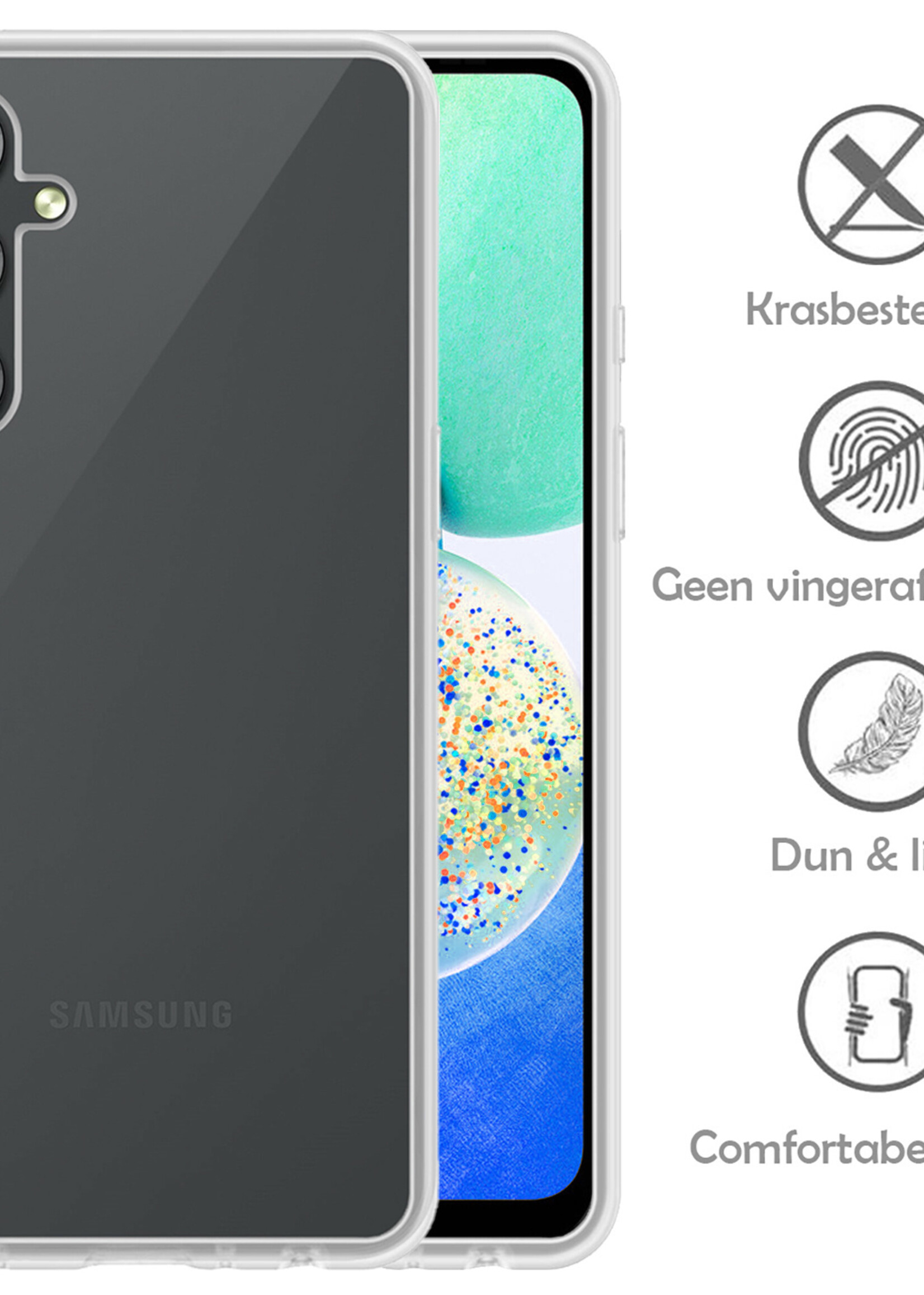 LUQ Hoesje Geschikt voor Samsung A14 Hoesje Siliconen Case Met 2x Screenprotector - Hoes Geschikt voor Samsung Galaxy A14 Hoes Siliconen - Transparant