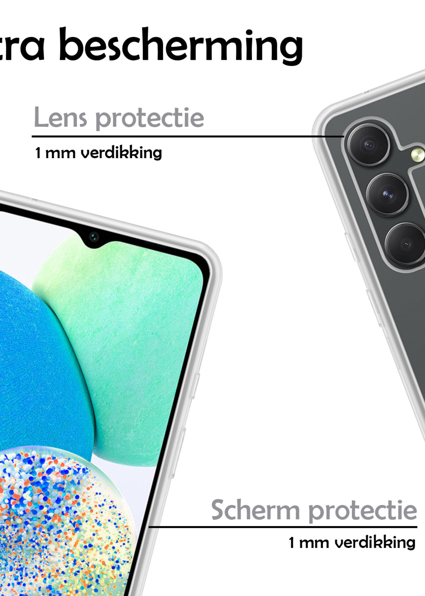 LUQ Hoesje Geschikt voor Samsung A14 Hoesje Siliconen Case Met 2x Screenprotector - Hoes Geschikt voor Samsung Galaxy A14 Hoes Siliconen - Transparant