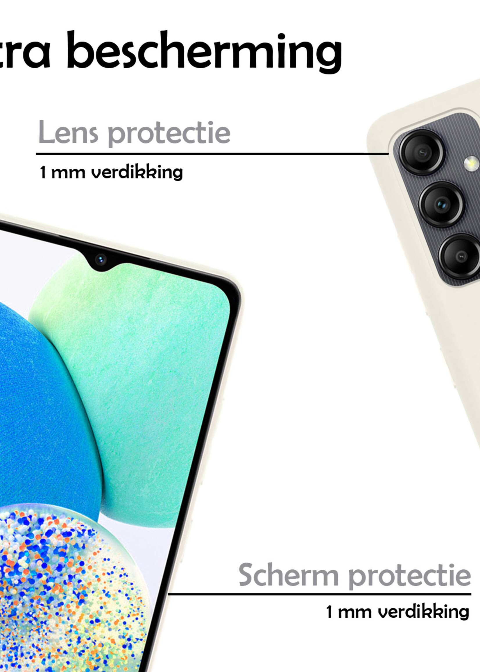 LUQ Hoesje Geschikt voor Samsung A14 Hoesje Siliconen Case Met 2x Screenprotector - Hoes Geschikt voor Samsung Galaxy A14 Hoes Siliconen - Wit
