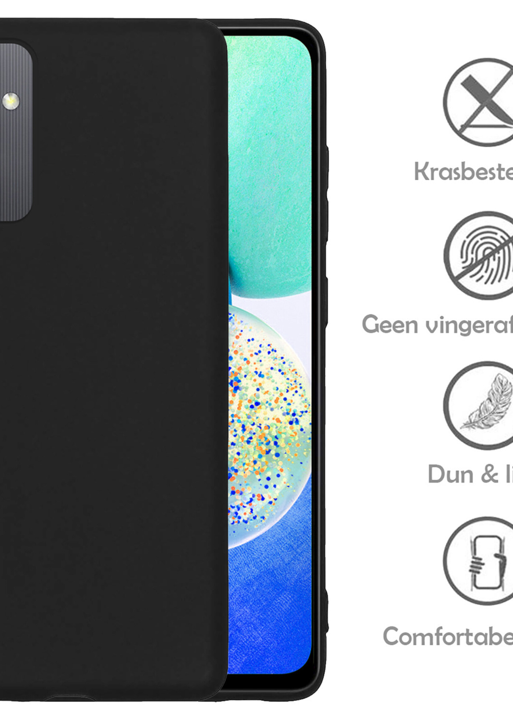 LUQ Hoesje Geschikt voor Samsung A14 Hoesje Siliconen Case Met 2x Screenprotector - Hoes Geschikt voor Samsung Galaxy A14 Hoes Siliconen - Zwart