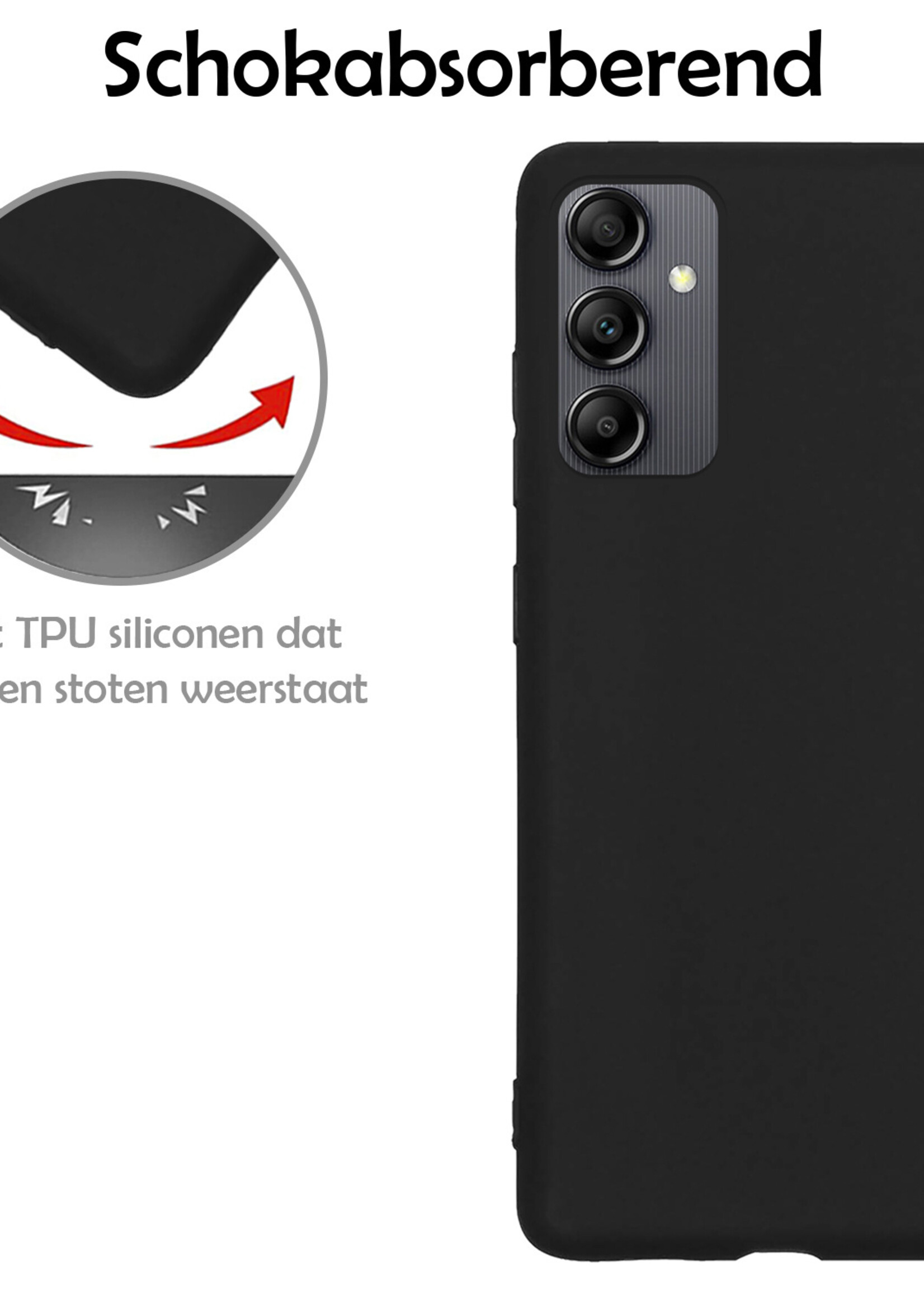 LUQ Hoesje Geschikt voor Samsung A14 Hoesje Siliconen Case Met 2x Screenprotector - Hoes Geschikt voor Samsung Galaxy A14 Hoes Siliconen - Zwart