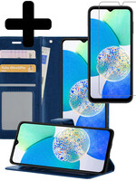 LUQ LUQ Samsung Galaxy A14 Hoesje Bookcase Donkerblauw Met Screenprotector
