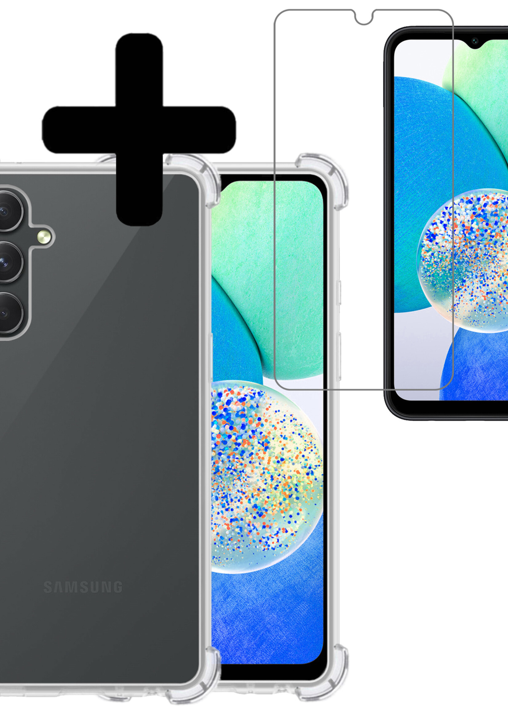 LUQ Hoesje Geschikt voor Samsung A14 Hoesje Shockproof Case Siliconen Met Screenprotector - Hoes Geschikt voor Samsung Galaxy A14 Hoes Cover Siliconen - Transparant