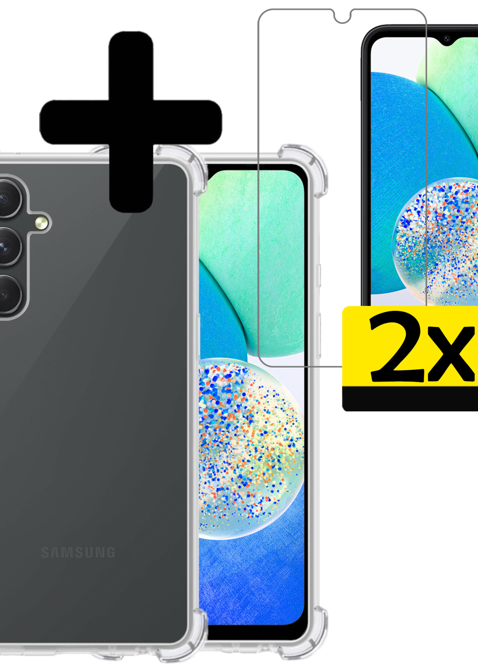 LUQ Hoesje Geschikt voor Samsung A14 Hoesje Shockproof Case Siliconen Met 2x Screenprotector - Hoes Geschikt voor Samsung Galaxy A14 Hoes Cover Siliconen - Transparant