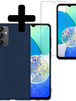 LUQ Samsung Galaxy A14 Hoesje Siliconen Met Screenprotector - Donkerblauw