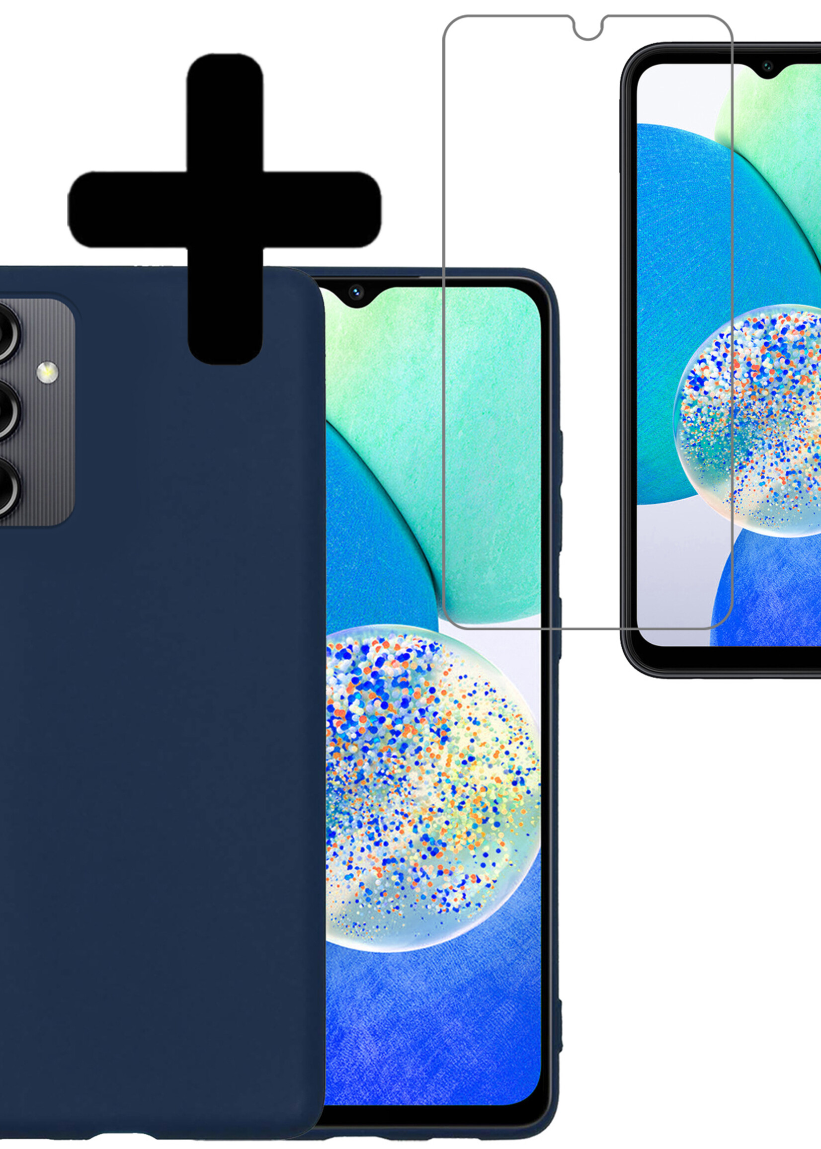 LUQ Hoesje Geschikt voor Samsung A14 Hoesje Siliconen Case Met Screenprotector - Hoes Geschikt voor Samsung Galaxy A14 Hoes Siliconen - Donkerblauw