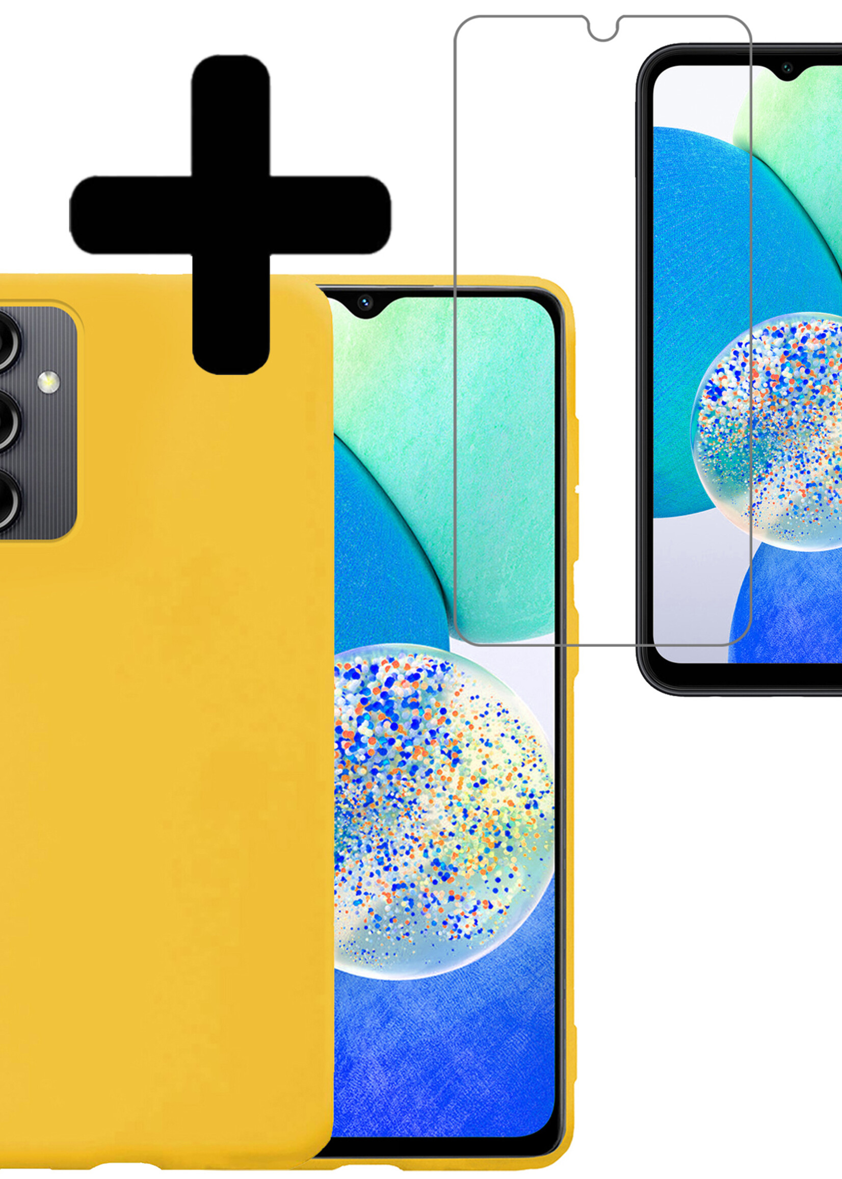 LUQ Hoesje Geschikt voor Samsung A14 Hoesje Siliconen Case Met Screenprotector - Hoes Geschikt voor Samsung Galaxy A14 Hoes Siliconen - Geel