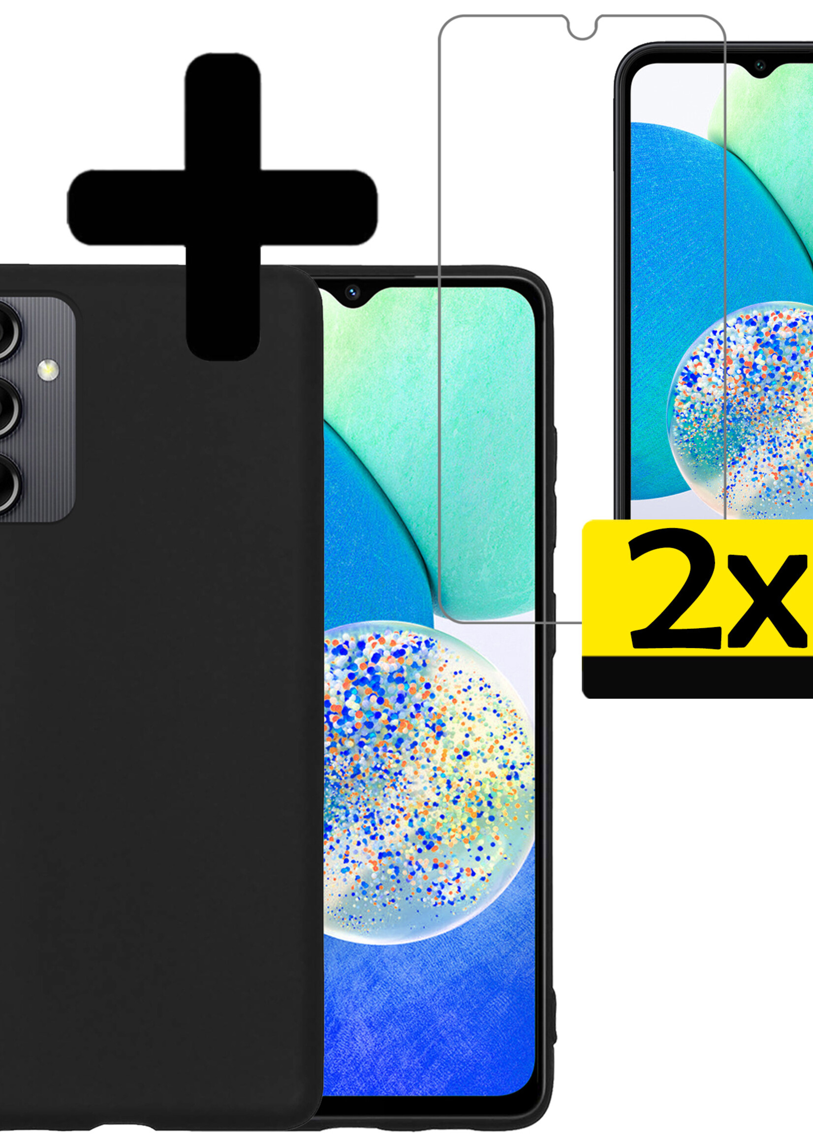 LUQ Hoesje Geschikt voor Samsung A14 Hoesje Siliconen Case Met 2x Screenprotector - Hoes Geschikt voor Samsung Galaxy A14 Hoes Siliconen - Zwart