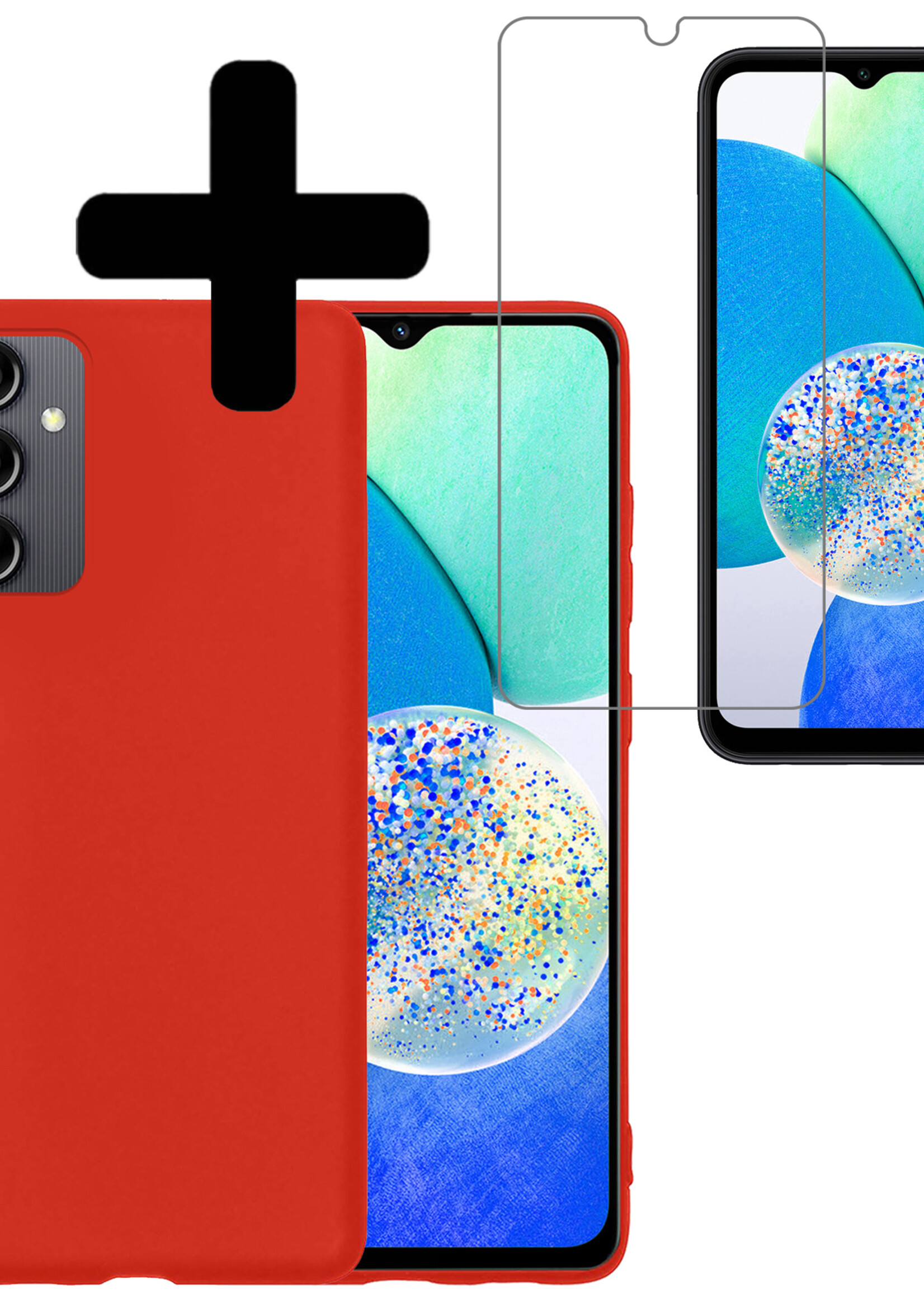 LUQ Hoesje Geschikt voor Samsung A14 Hoesje Siliconen Case Met Screenprotector - Hoes Geschikt voor Samsung Galaxy A14 Hoes Siliconen - Rood