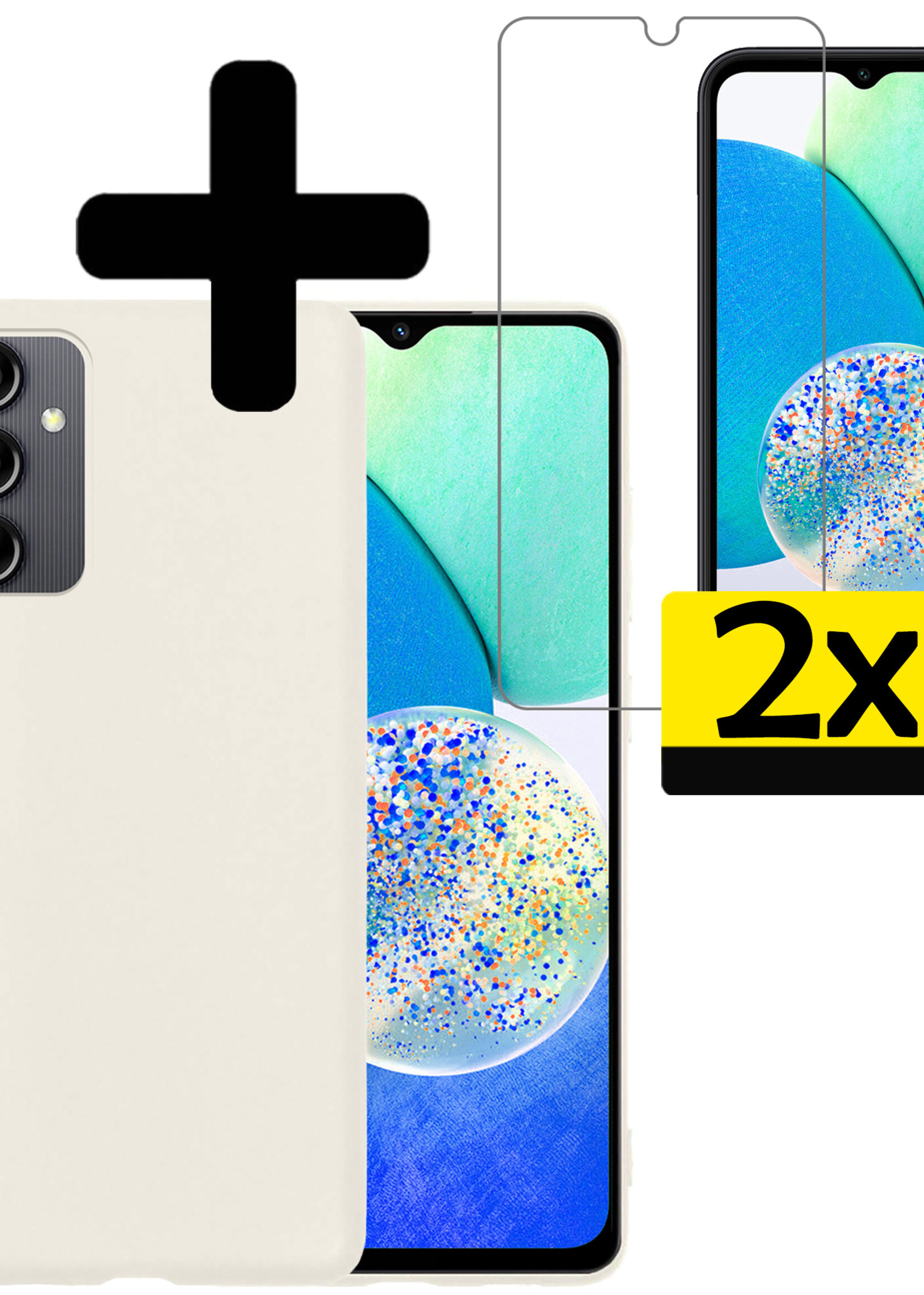 LUQ Hoesje Geschikt voor Samsung A14 Hoesje Siliconen Case Met 2x Screenprotector - Hoes Geschikt voor Samsung Galaxy A14 Hoes Siliconen - Wit