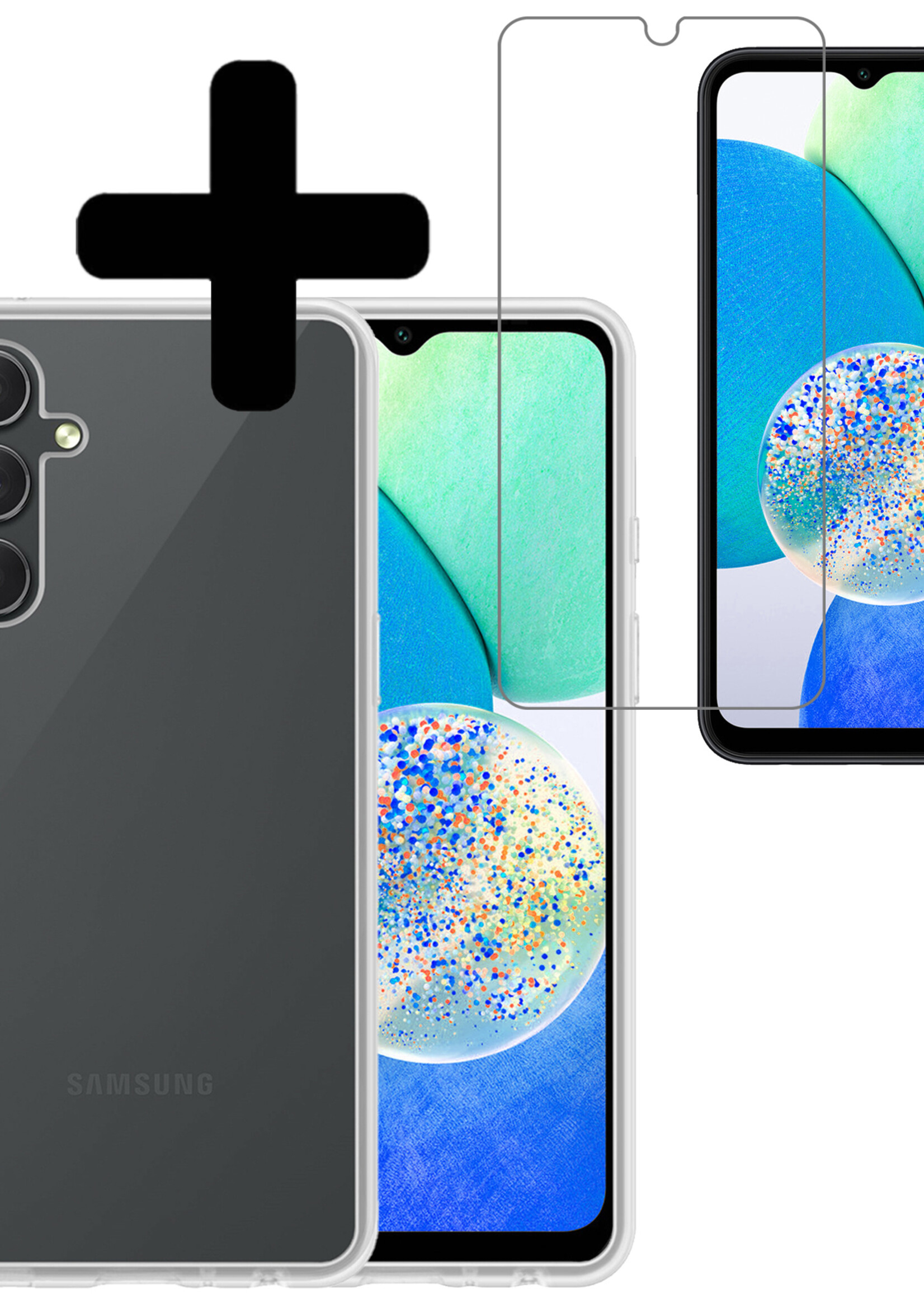 LUQ Hoesje Geschikt voor Samsung A14 Hoesje Siliconen Case Met Screenprotector - Hoes Geschikt voor Samsung Galaxy A14 Hoes Siliconen - Transparant