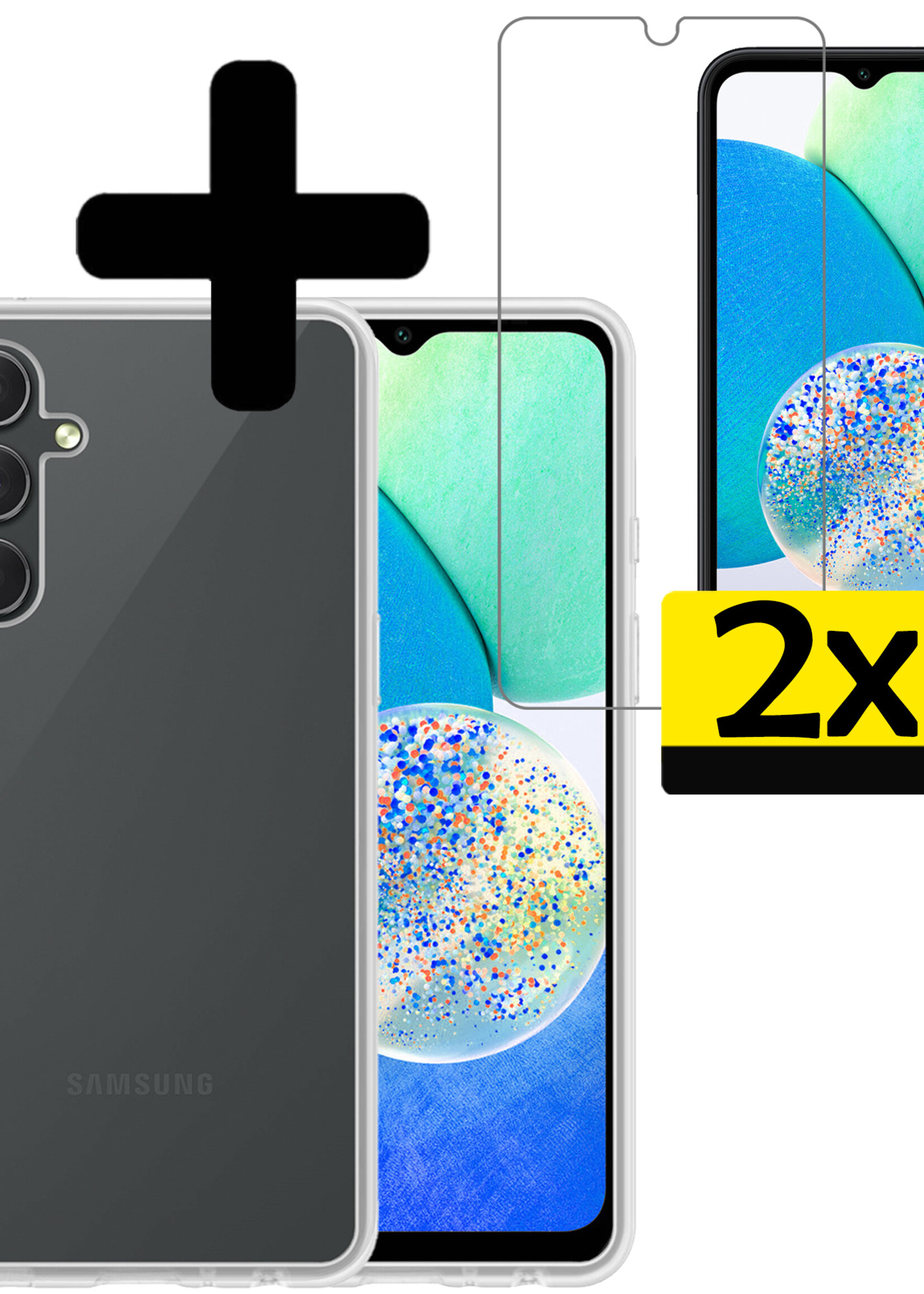 LUQ Hoesje Geschikt voor Samsung A14 Hoesje Siliconen Case Met 2x Screenprotector - Hoes Geschikt voor Samsung Galaxy A14 Hoes Siliconen - Transparant