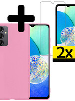 LUQ LUQ Samsung Galaxy A14 Hoesje Siliconen Met 2x Screenprotector - Lichtroze