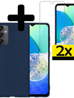 LUQ Samsung Galaxy A14 Hoesje Siliconen Met 2x Screenprotector - Donkerblauw