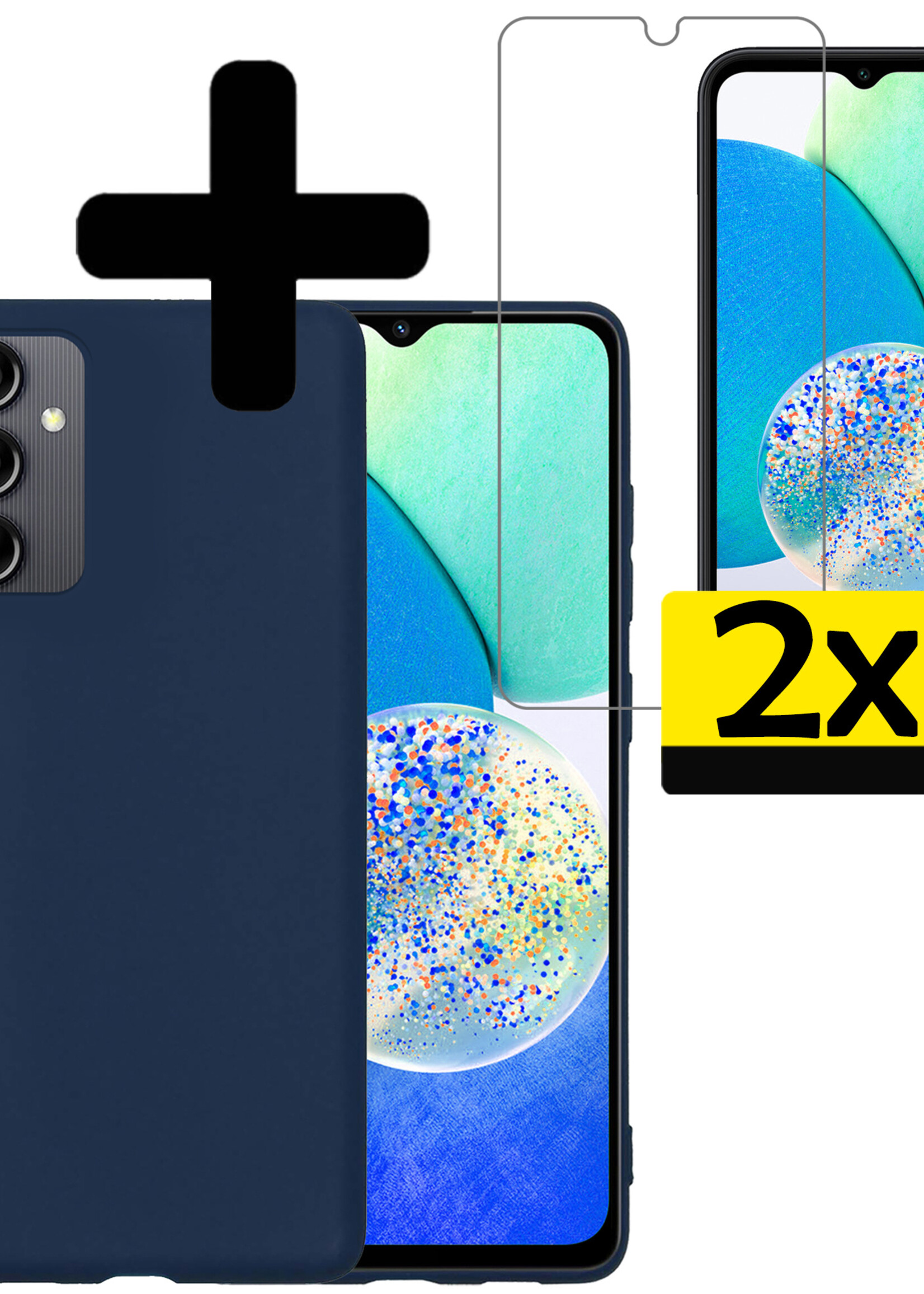 LUQ Hoesje Geschikt voor Samsung A14 Hoesje Siliconen Case Met 2x Screenprotector - Hoes Geschikt voor Samsung Galaxy A14 Hoes Siliconen - Donkerblauw