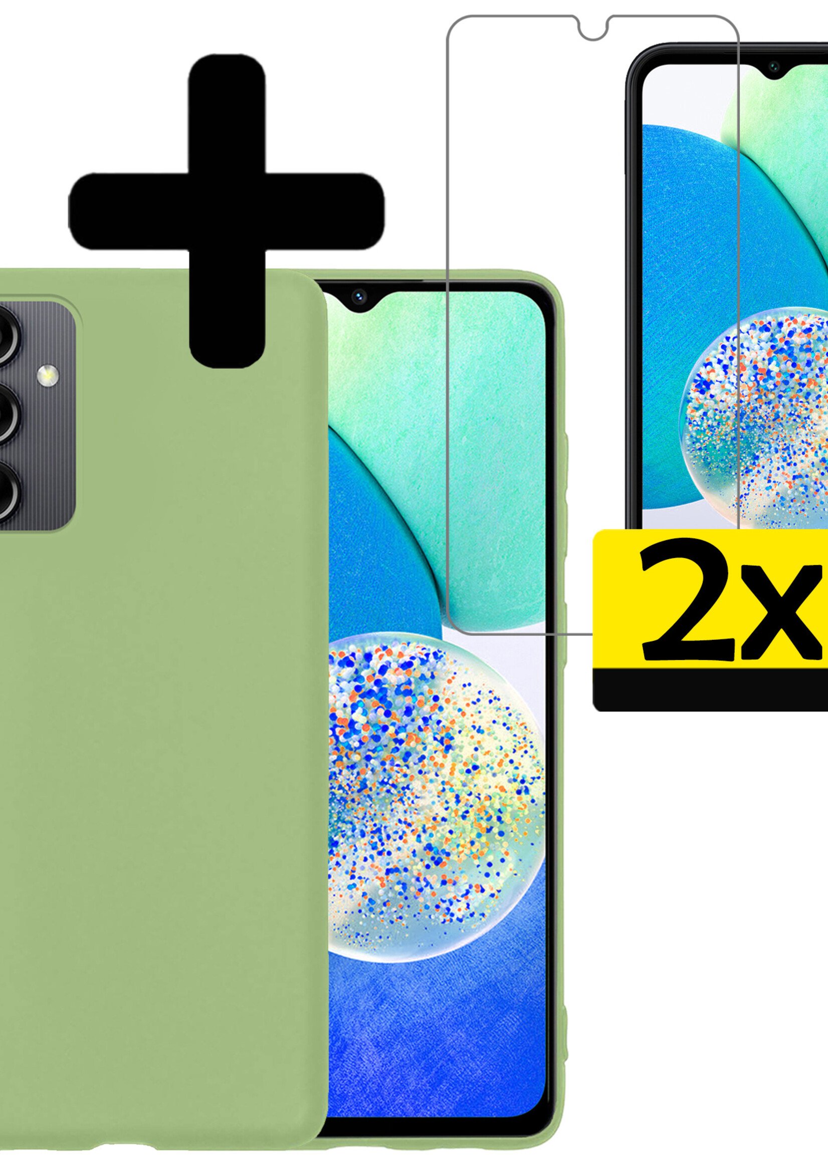 LUQ Hoesje Geschikt voor Samsung A14 Hoesje Siliconen Case Met 2x Screenprotector - Hoes Geschikt voor Samsung Galaxy A14 Hoes Siliconen - Groen