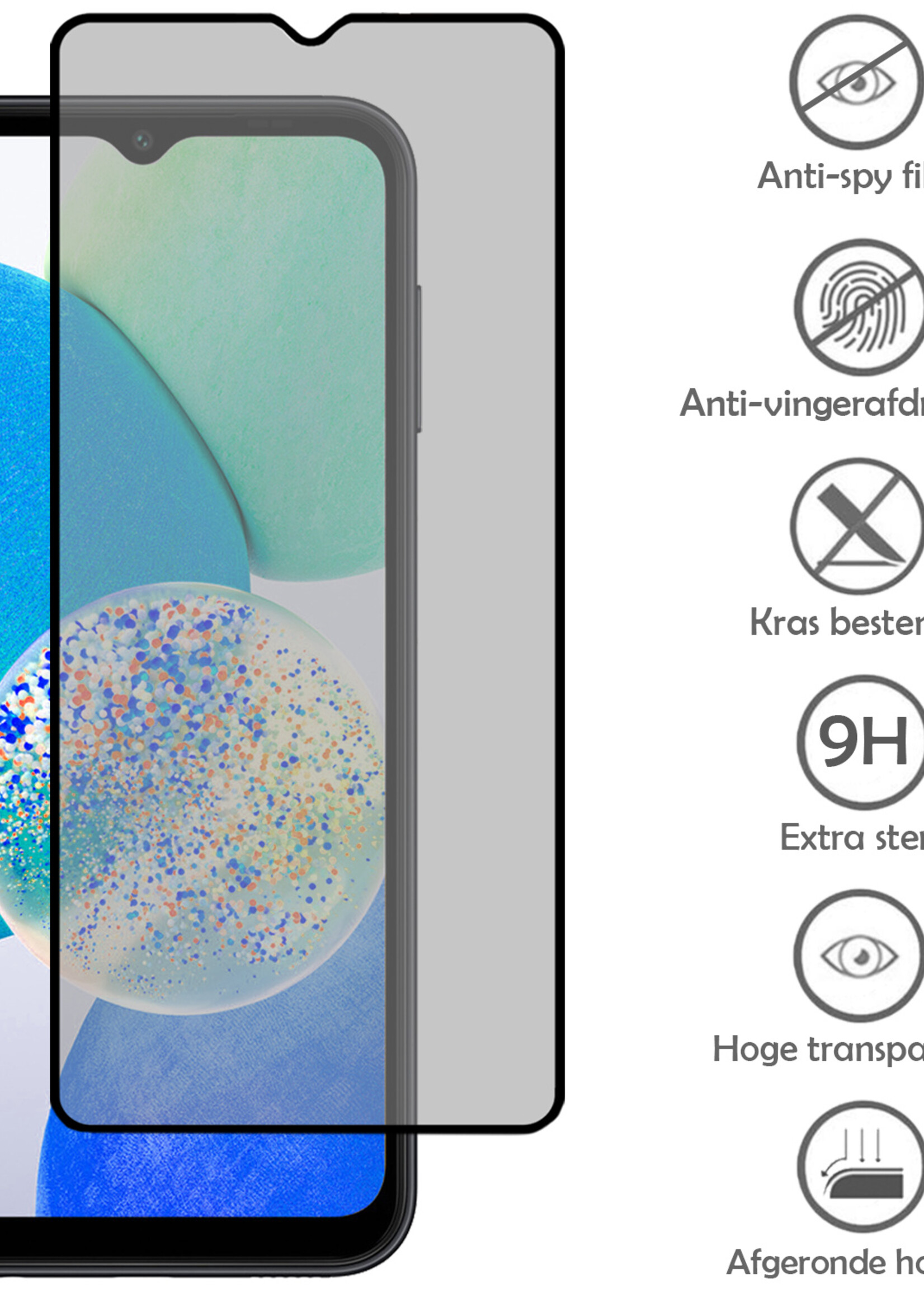 LUQ Screenprotector Geschikt voor Samsung A14 Privacy Screenprotector Bescherm Glas - Privacy Screenprotector Geschikt voor Samsung Galaxy A14 Screenprotector Glas - 3 Stuks