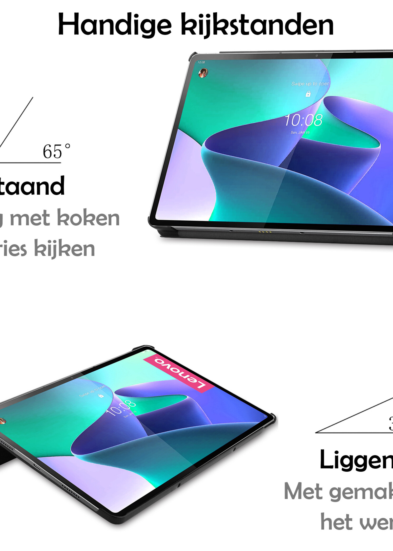 LUQ Hoes Geschikt voor Lenovo Tab P12 Pro Hoes Luxe Hoesje Book Case - Hoesje Geschikt voor Lenovo Tab P12 Pro Hoes Cover - Zwart
